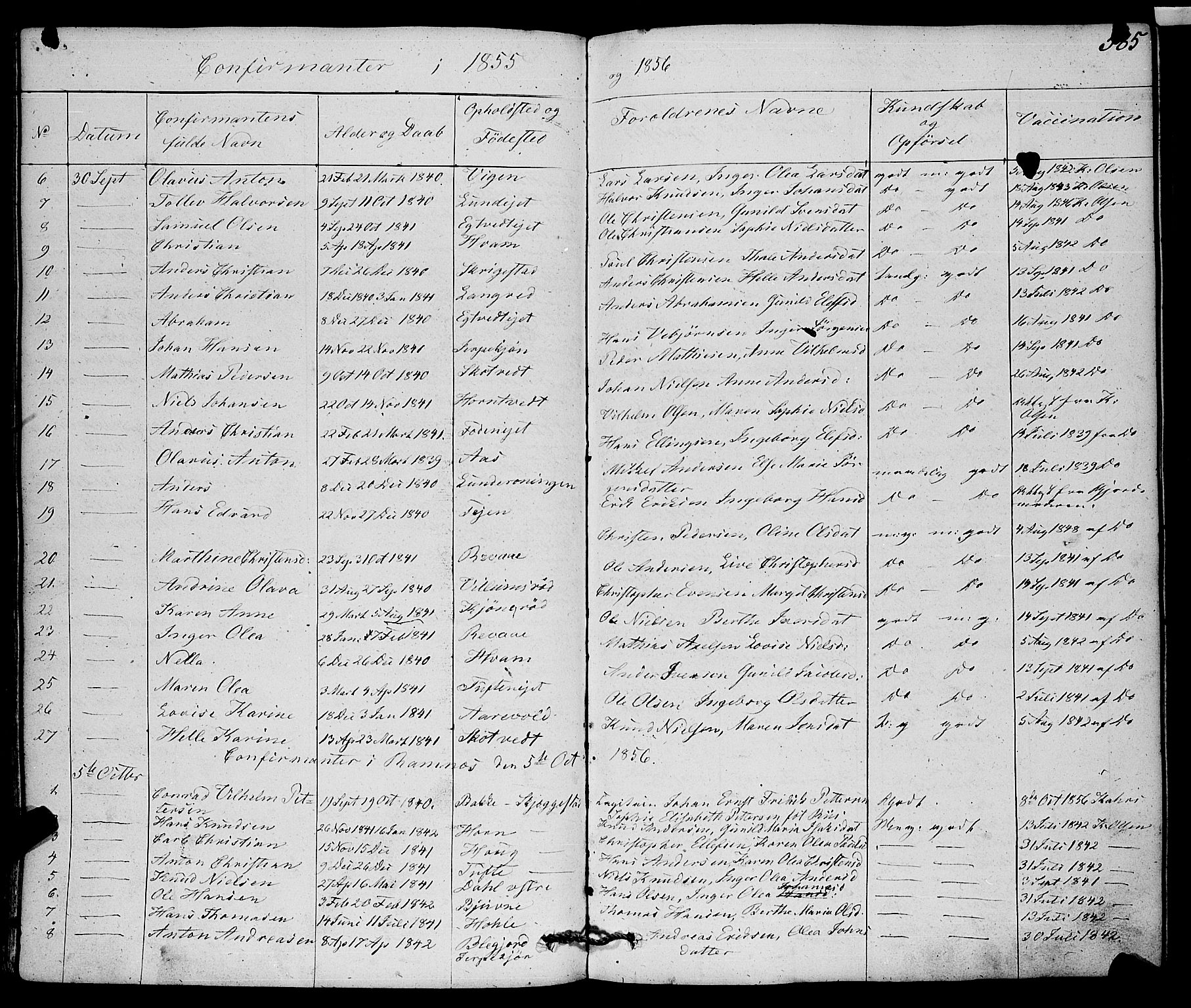 Ramnes kirkebøker, AV/SAKO-A-314/F/Fa/L0005: Parish register (official) no. I 5, 1841-1861, p. 584-585