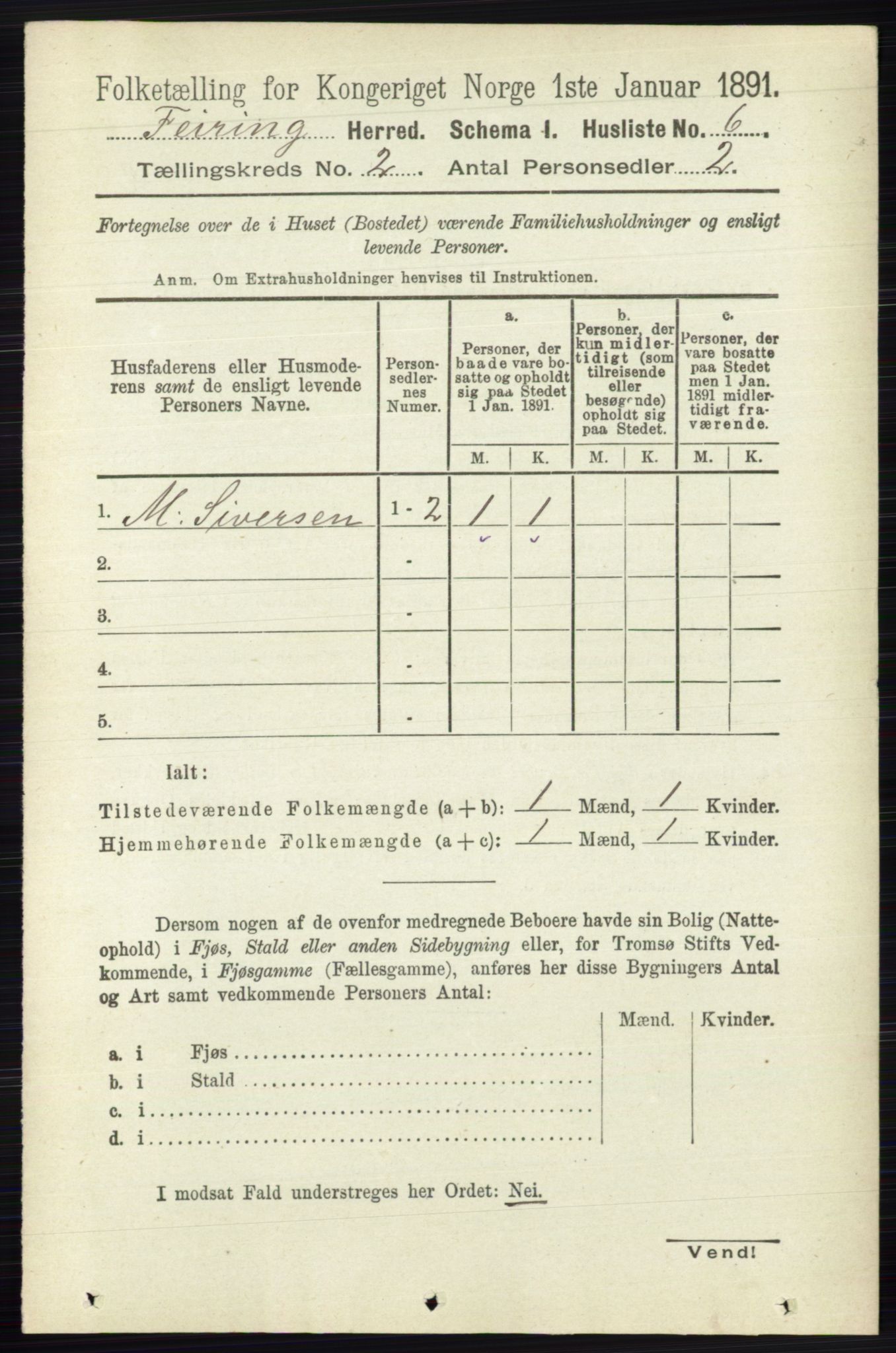 RA, 1891 census for 0240 Feiring, 1891, p. 675