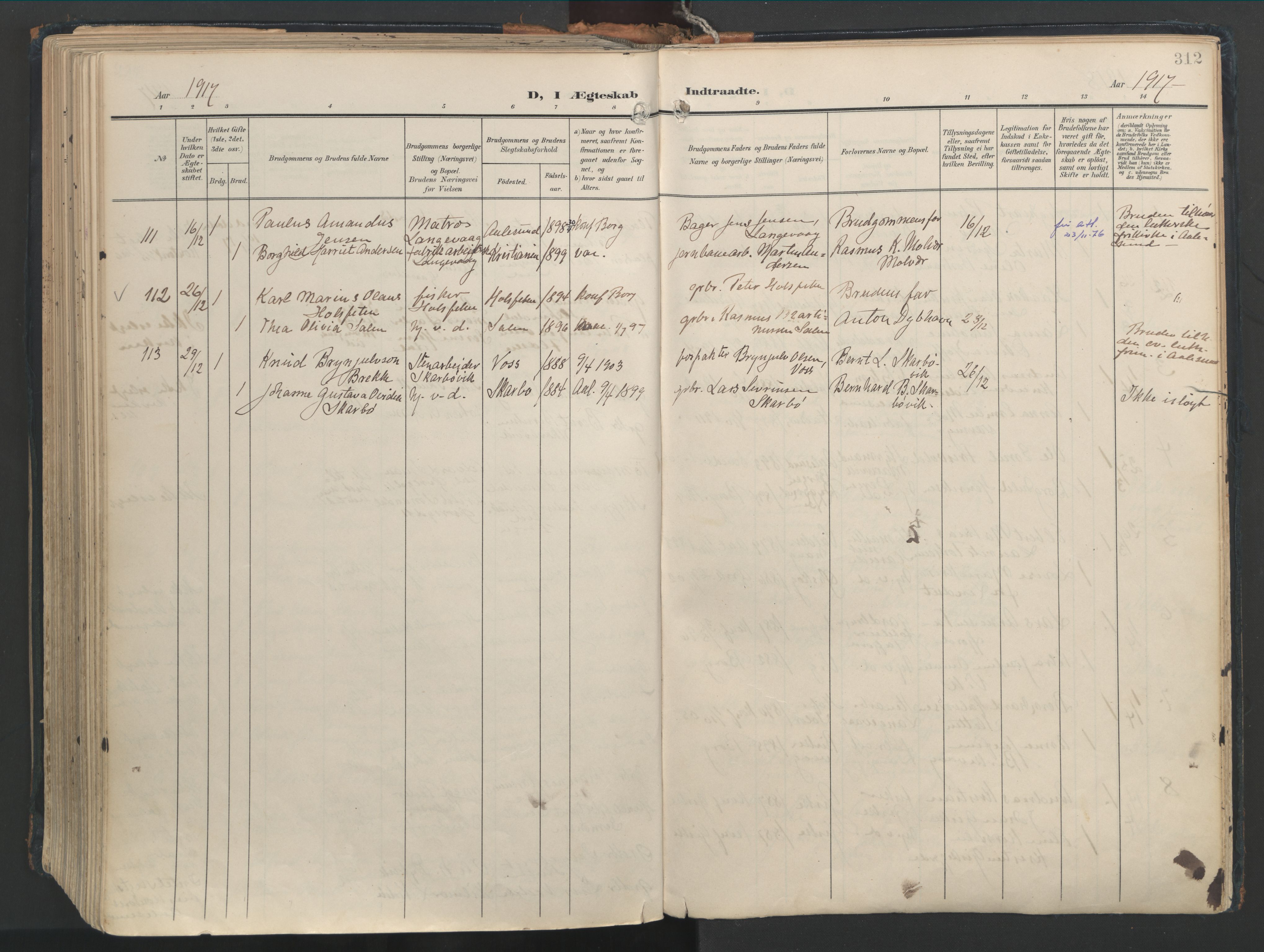 Ministerialprotokoller, klokkerbøker og fødselsregistre - Møre og Romsdal, AV/SAT-A-1454/528/L0411: Parish register (official) no. 528A20, 1907-1920, p. 312