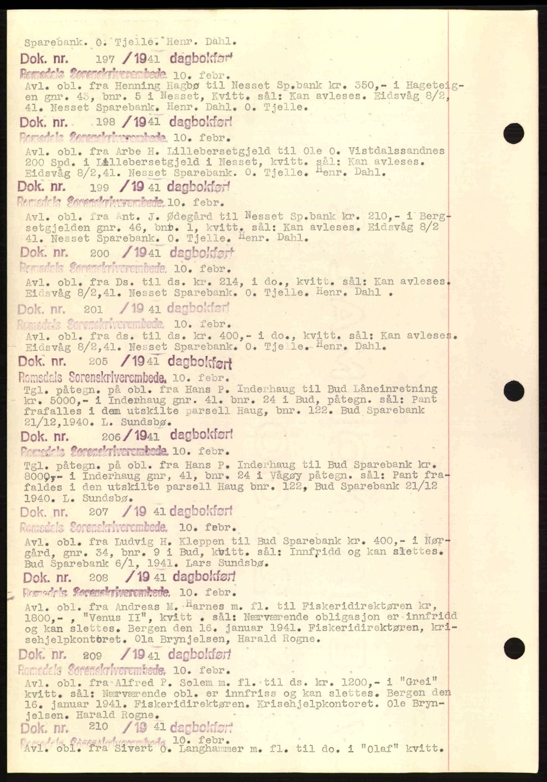 Romsdal sorenskriveri, AV/SAT-A-4149/1/2/2C: Mortgage book no. C1a, 1936-1945, Diary no: : 197/1941