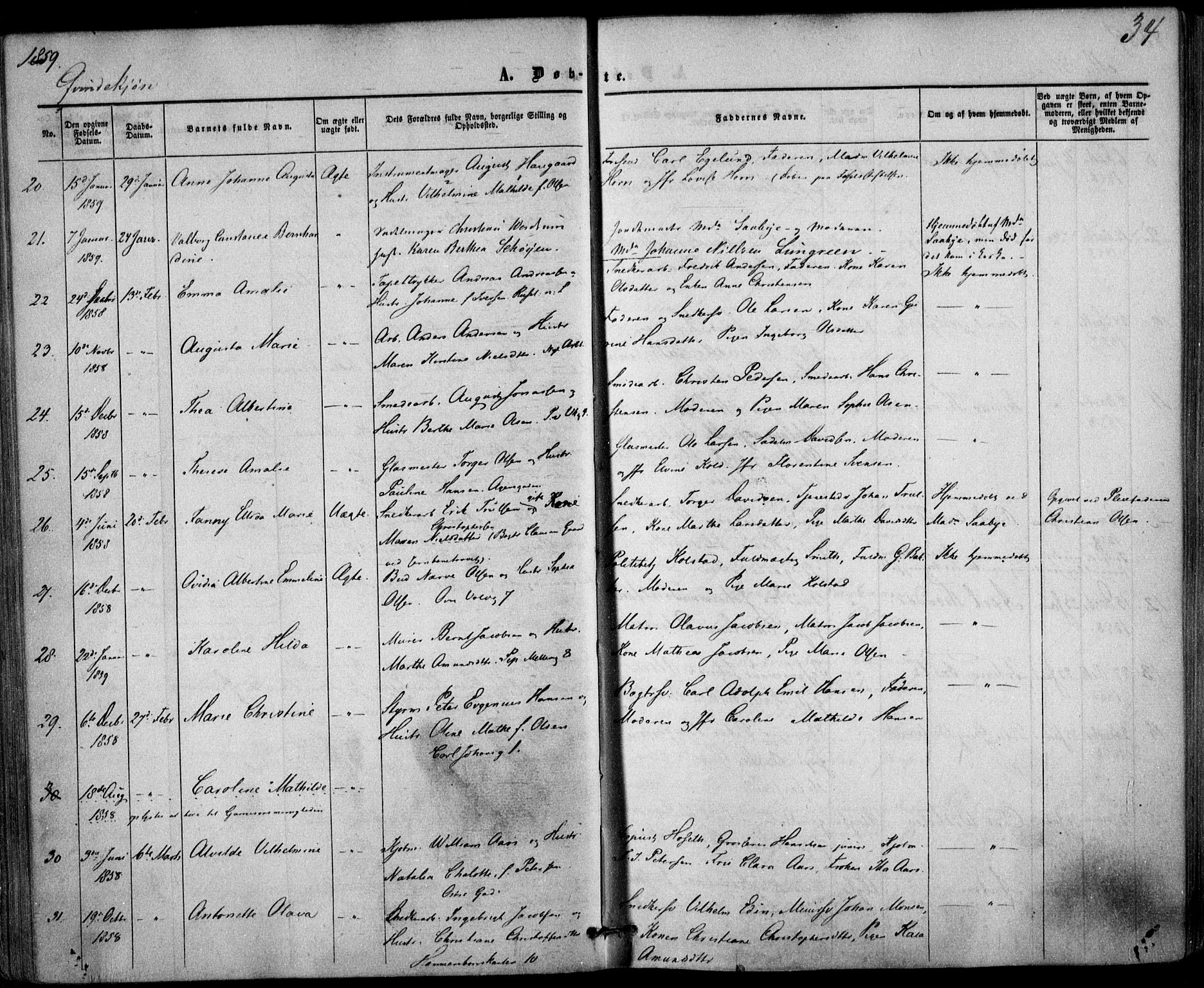 Trefoldighet prestekontor Kirkebøker, SAO/A-10882/F/Fa/L0001: Parish register (official) no. I 1, 1858-1863, p. 34