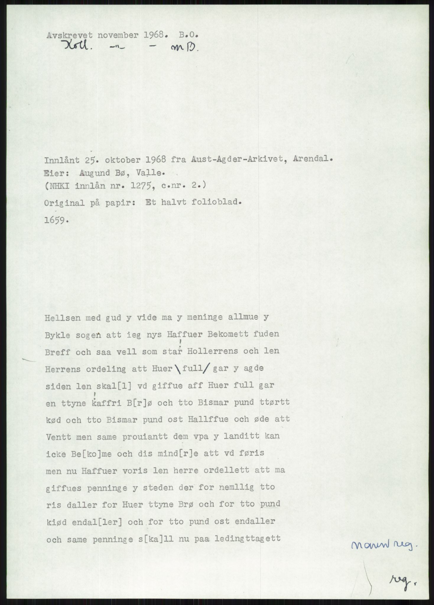 Samlinger til kildeutgivelse, Diplomavskriftsamlingen, AV/RA-EA-4053/H/Ha, p. 1273