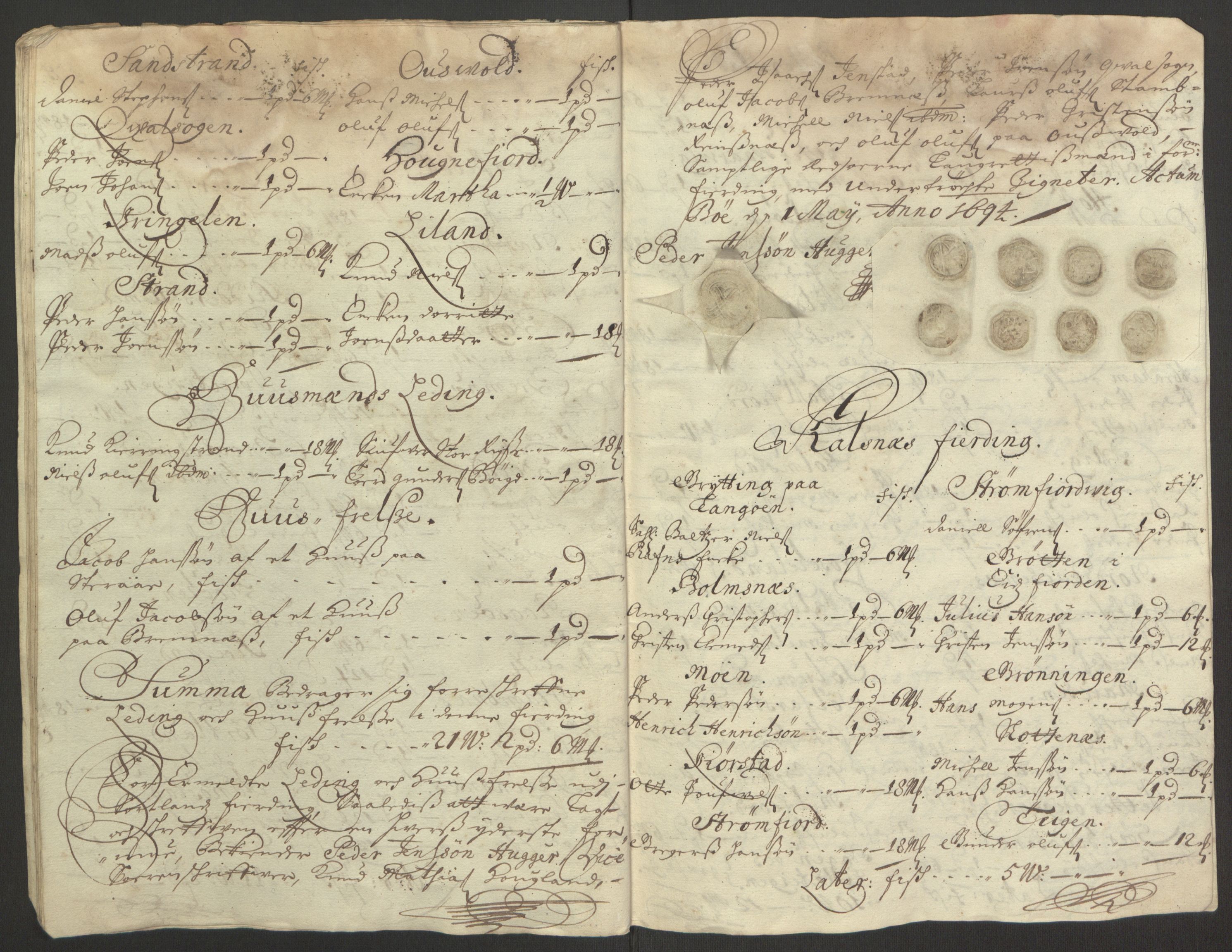 Rentekammeret inntil 1814, Reviderte regnskaper, Fogderegnskap, AV/RA-EA-4092/R67/L4677: Fogderegnskap Vesterålen, Andenes og Lofoten, 1694-1695, p. 128