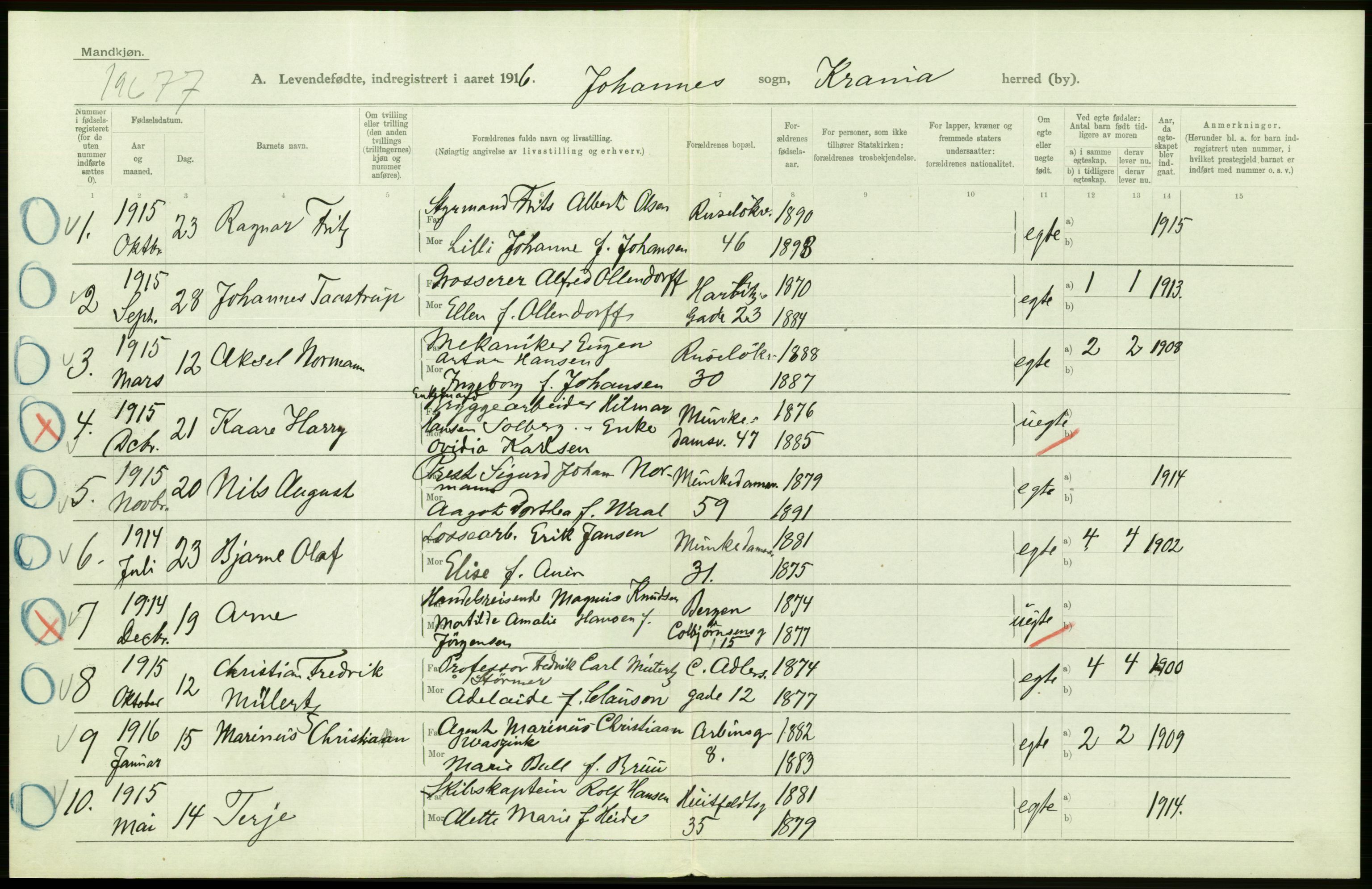 Statistisk sentralbyrå, Sosiodemografiske emner, Befolkning, AV/RA-S-2228/D/Df/Dfb/Dfbf/L0006: Kristiania: Levendefødte menn og kvinner., 1916, p. 646