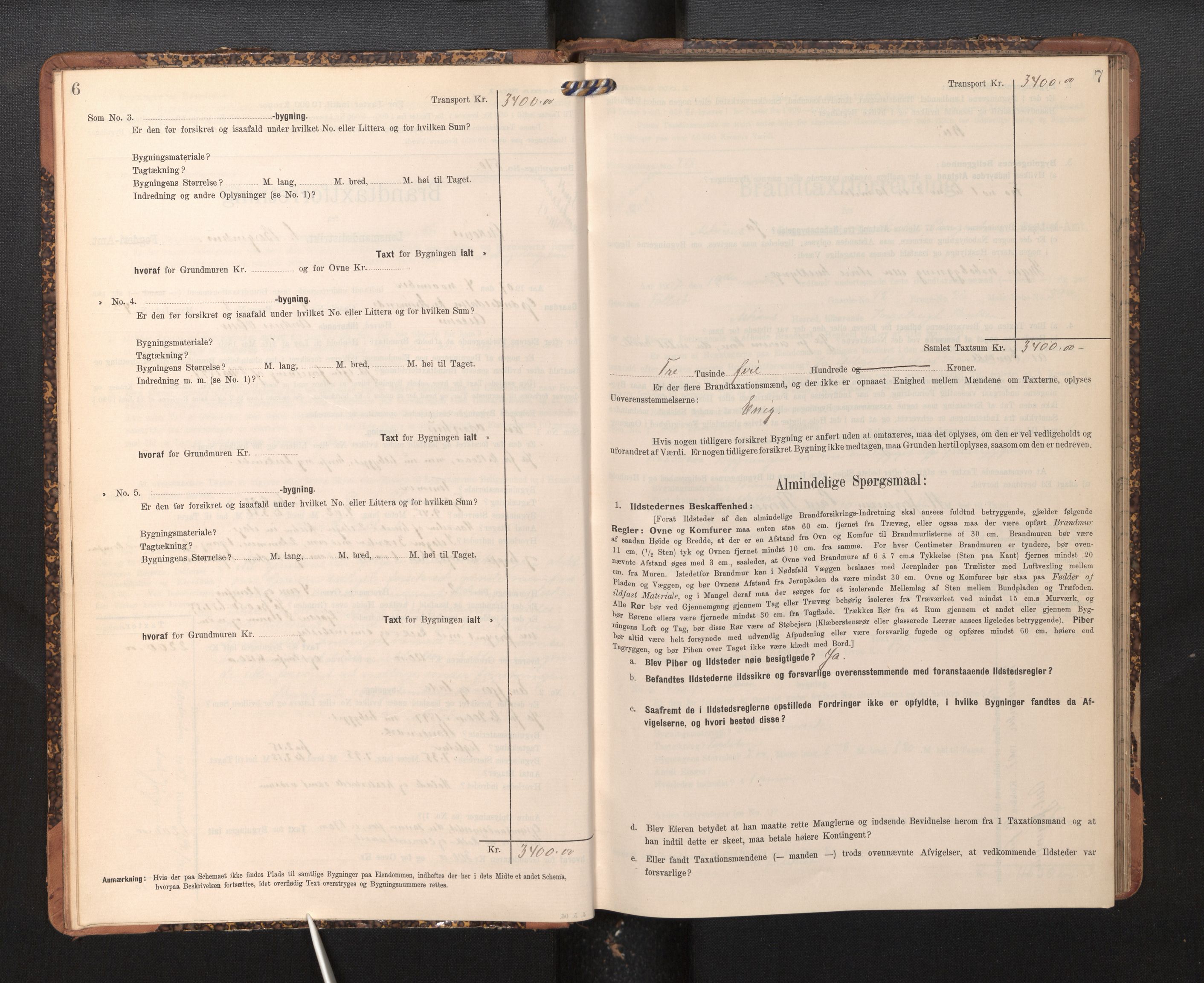 Lensmannen i Askøy, AV/SAB-A-31001/0012/L0005: Branntakstprotokoll, skjematakst, 1907-1915, p. 6-7