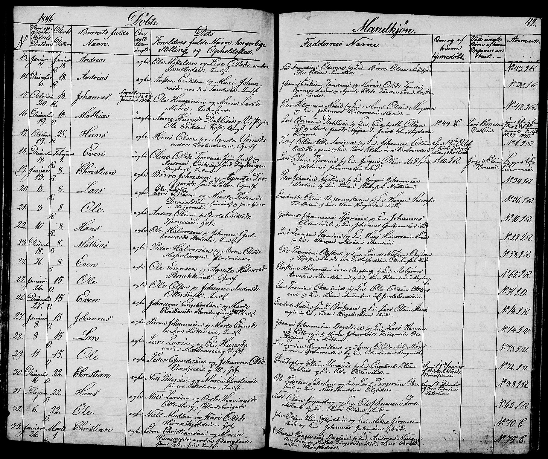 Ringsaker prestekontor, AV/SAH-PREST-014/L/La/L0005: Parish register (copy) no. 5, 1839-1850, p. 42