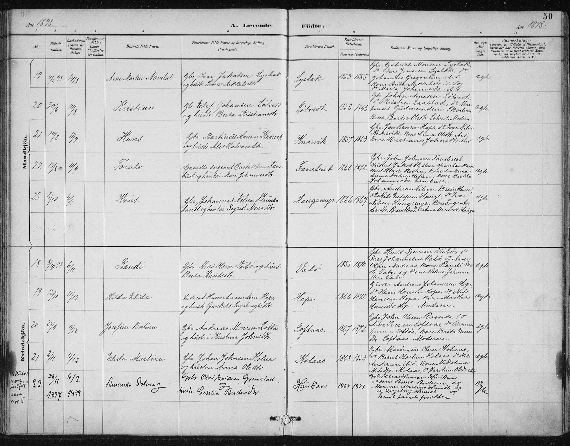 Lindås Sokneprestembete, SAB/A-76701/H/Hab: Parish register (copy) no. B 3, 1886-1914, p. 50