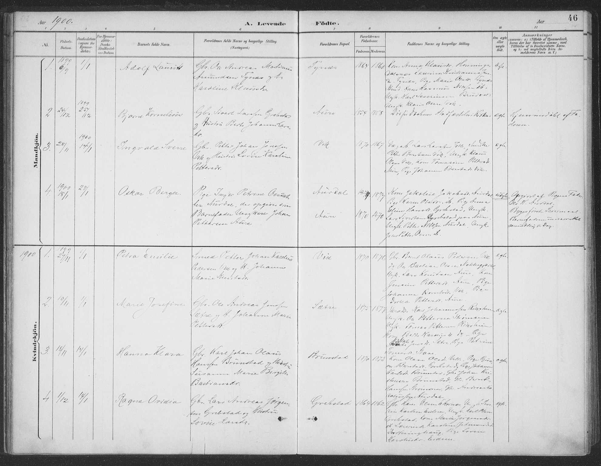 Ministerialprotokoller, klokkerbøker og fødselsregistre - Møre og Romsdal, AV/SAT-A-1454/523/L0335: Parish register (official) no. 523A02, 1891-1911, p. 46