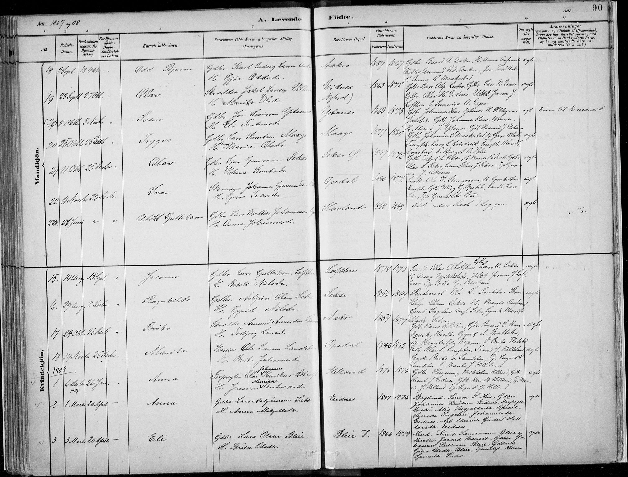 Ullensvang sokneprestembete, SAB/A-78701/H/Haa: Parish register (official) no. B  1, 1882-1918, p. 90