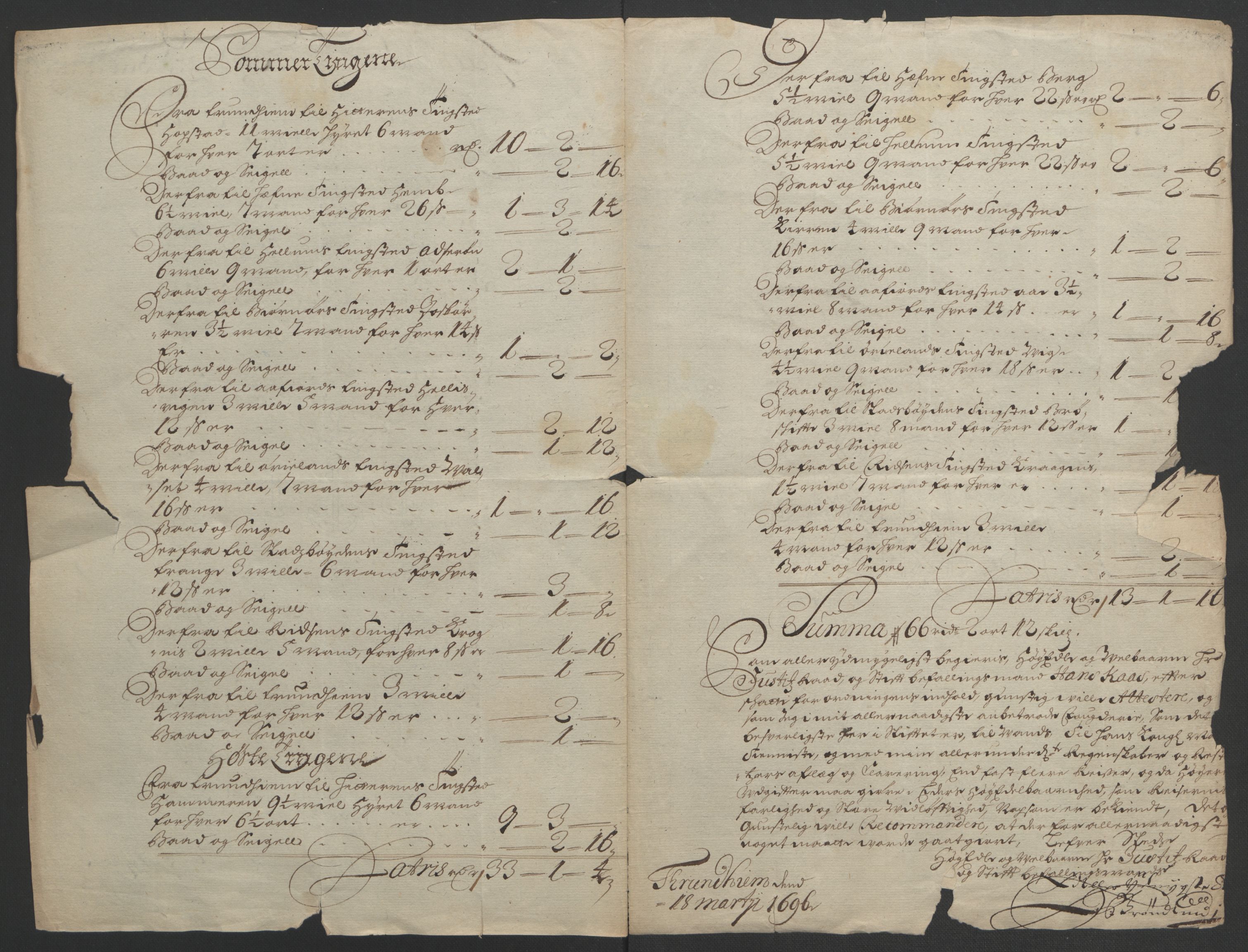 Rentekammeret inntil 1814, Reviderte regnskaper, Fogderegnskap, AV/RA-EA-4092/R57/L3851: Fogderegnskap Fosen, 1695-1696, p. 189