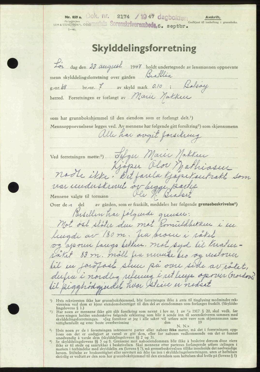 Romsdal sorenskriveri, SAT/A-4149/1/2/2C: Mortgage book no. A24, 1947-1947, Diary no: : 2174/1947