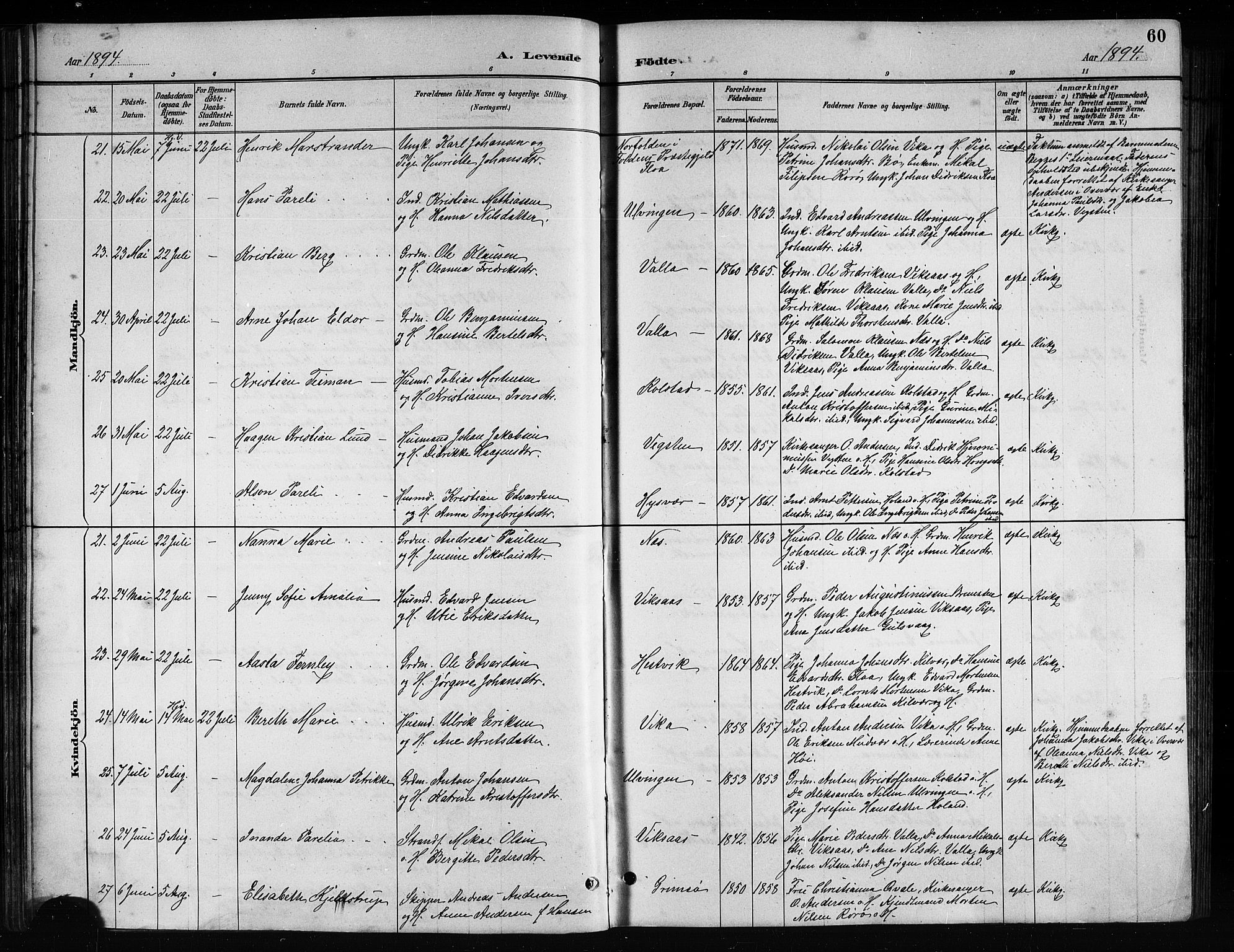 Ministerialprotokoller, klokkerbøker og fødselsregistre - Nordland, AV/SAT-A-1459/816/L0253: Parish register (copy) no. 816C03, 1886-1905, p. 60