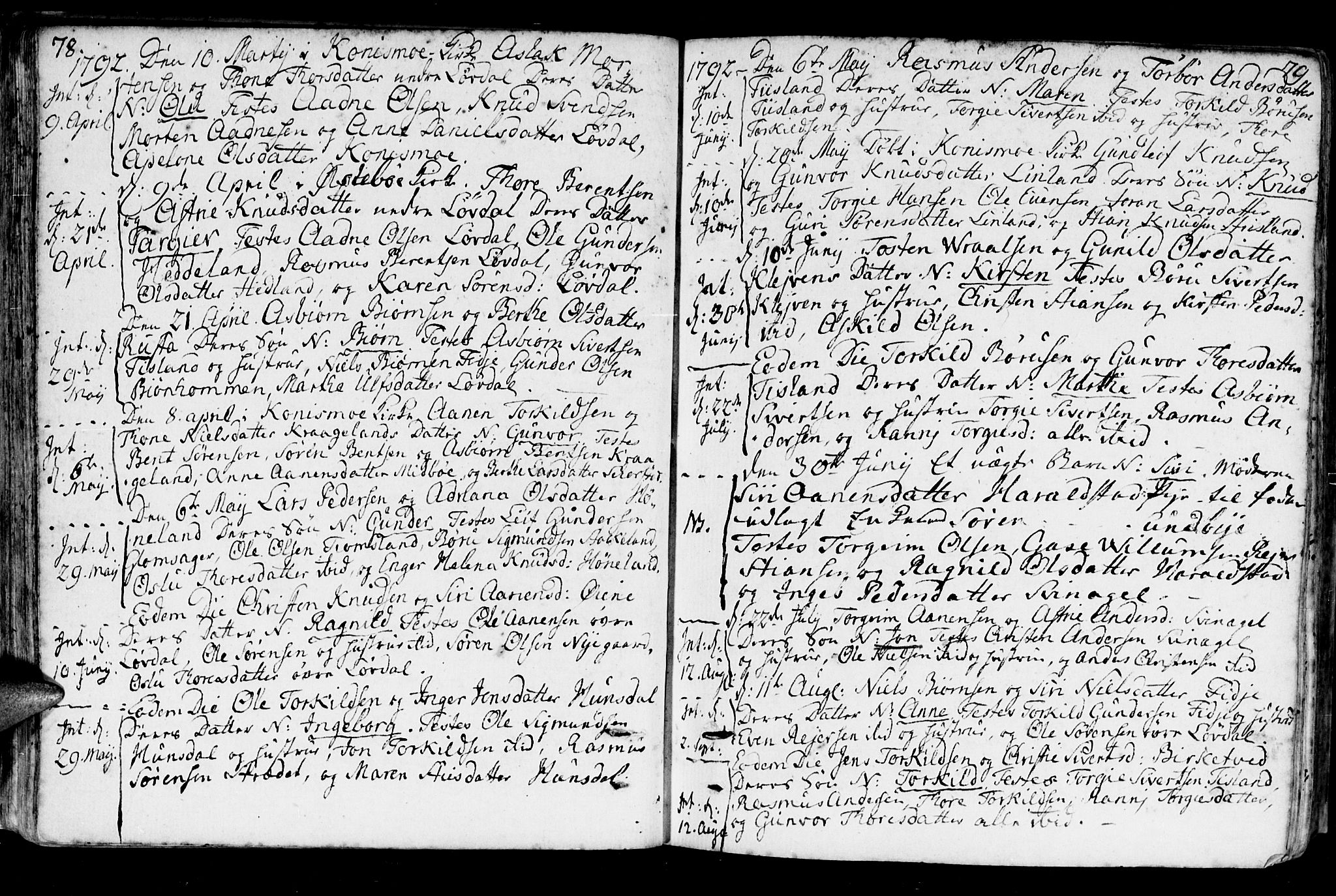 Holum sokneprestkontor, AV/SAK-1111-0022/F/Fa/Fab/L0004: Parish register (official) no. A 4, 1774-1847, p. 78-79