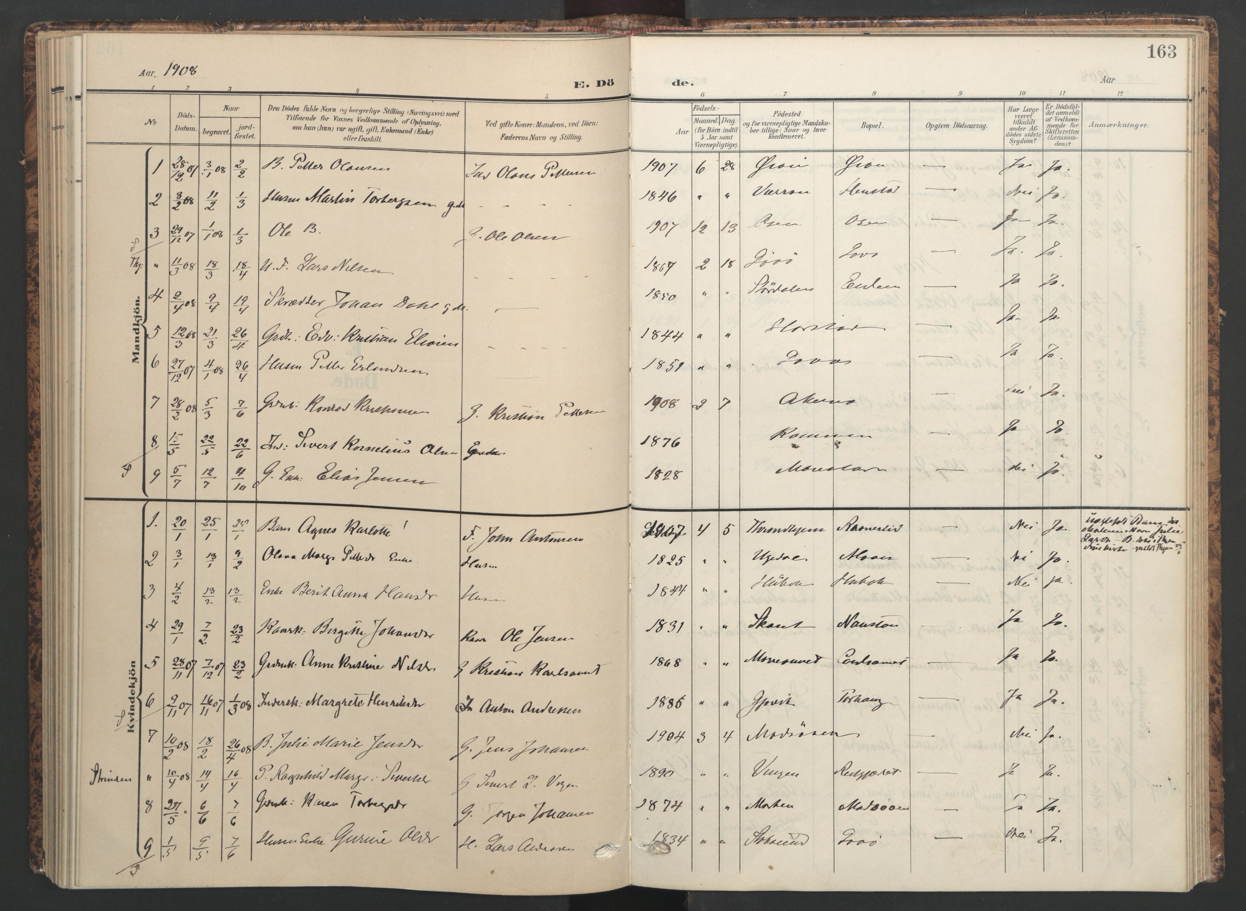 Ministerialprotokoller, klokkerbøker og fødselsregistre - Sør-Trøndelag, SAT/A-1456/655/L0682: Parish register (official) no. 655A11, 1908-1922, p. 163