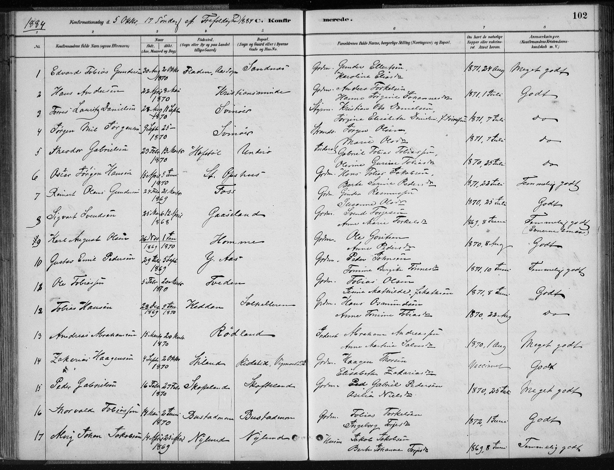 Sør-Audnedal sokneprestkontor, AV/SAK-1111-0039/F/Fa/Fab/L0009: Parish register (official) no. A 9, 1880-1895, p. 102