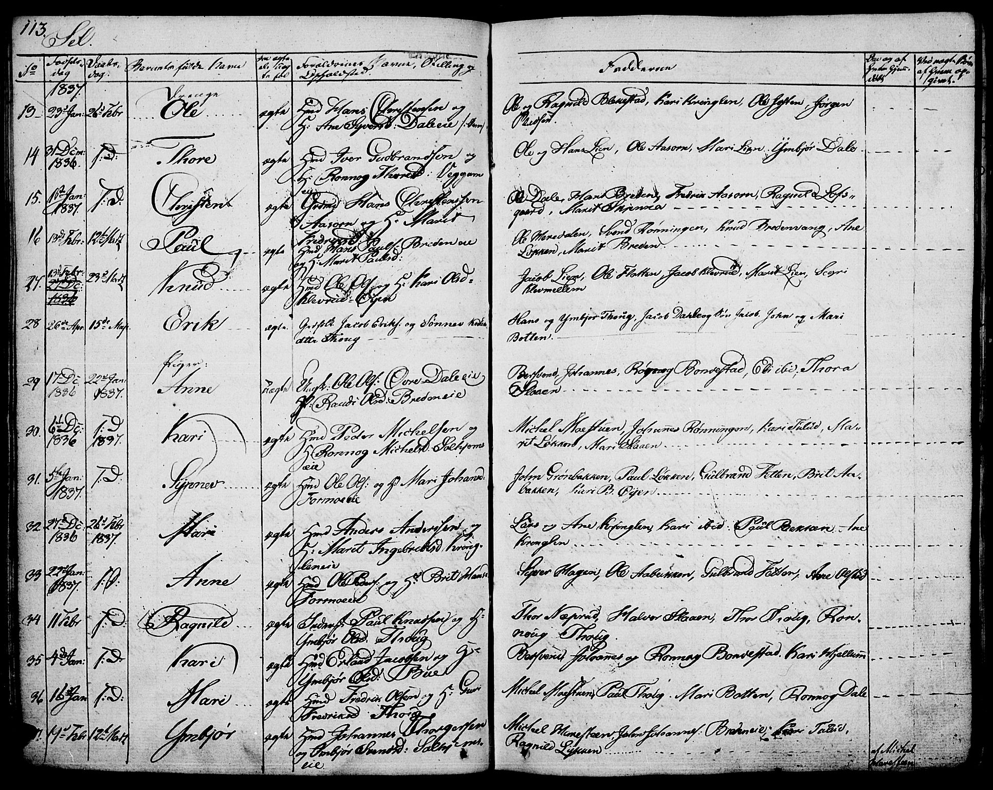 Vågå prestekontor, SAH/PREST-076/H/Ha/Haa/L0004: Parish register (official) no. 4 /3, 1834-1842, p. 113