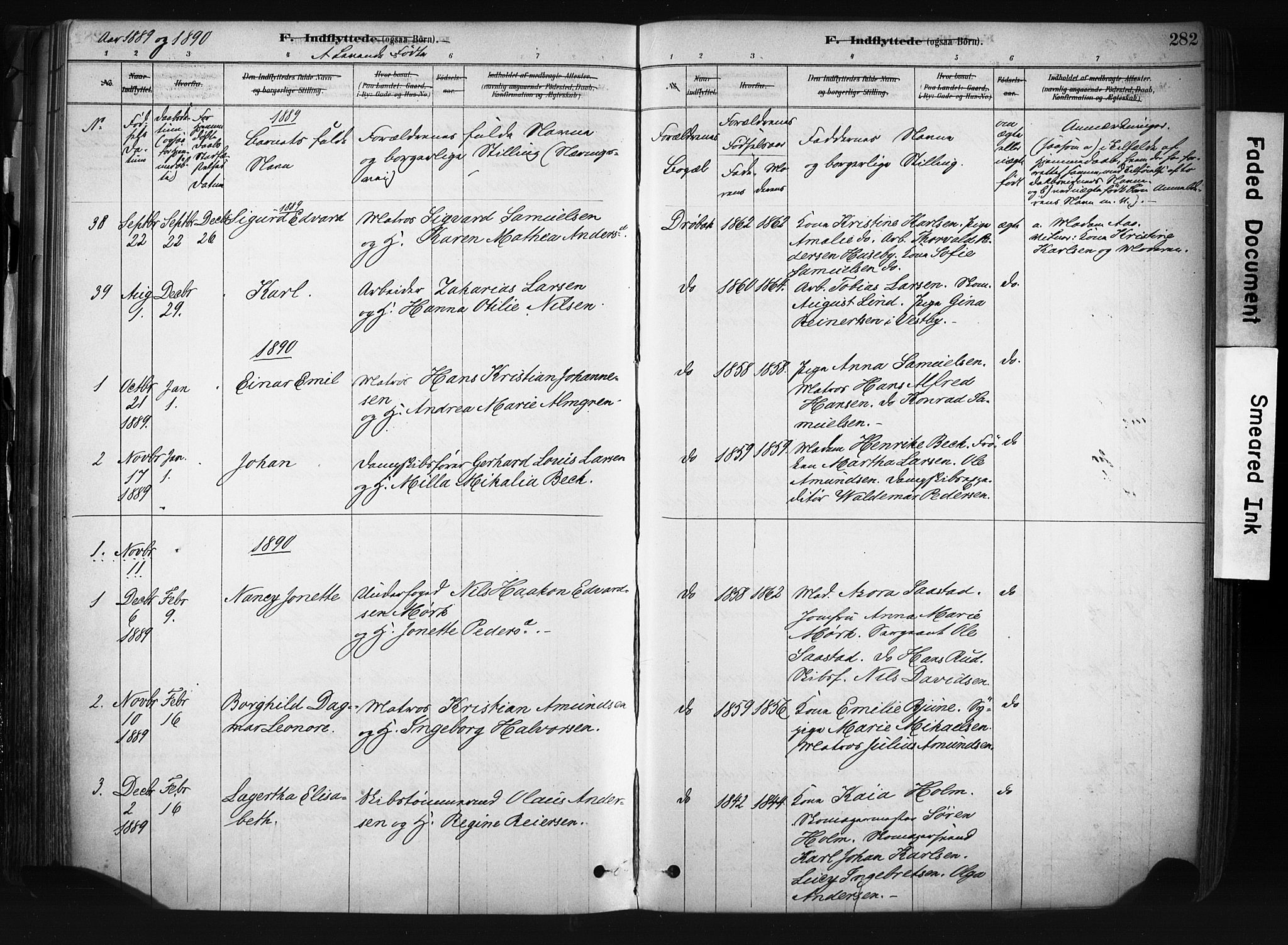 Drøbak prestekontor Kirkebøker, AV/SAO-A-10142a/F/Fb/L0001: Parish register (official) no. II 1, 1878-1891, p. 282