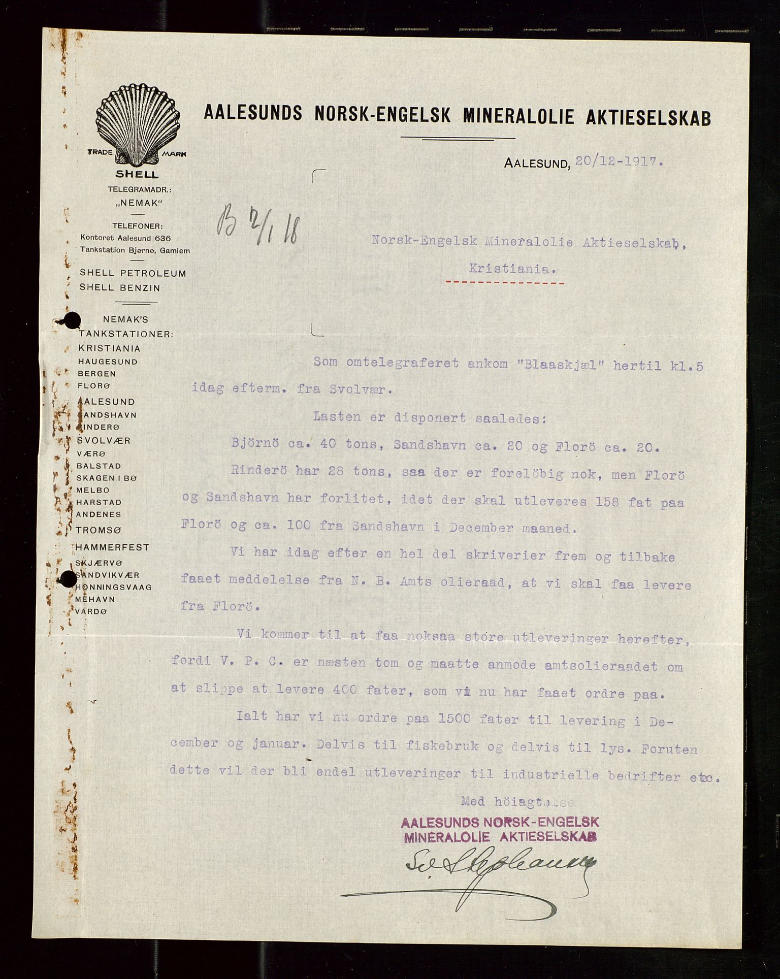 Pa 1521 - A/S Norske Shell, SAST/A-101915/E/Ea/Eaa/L0019: Sjefskorrespondanse, 1917, p. 246