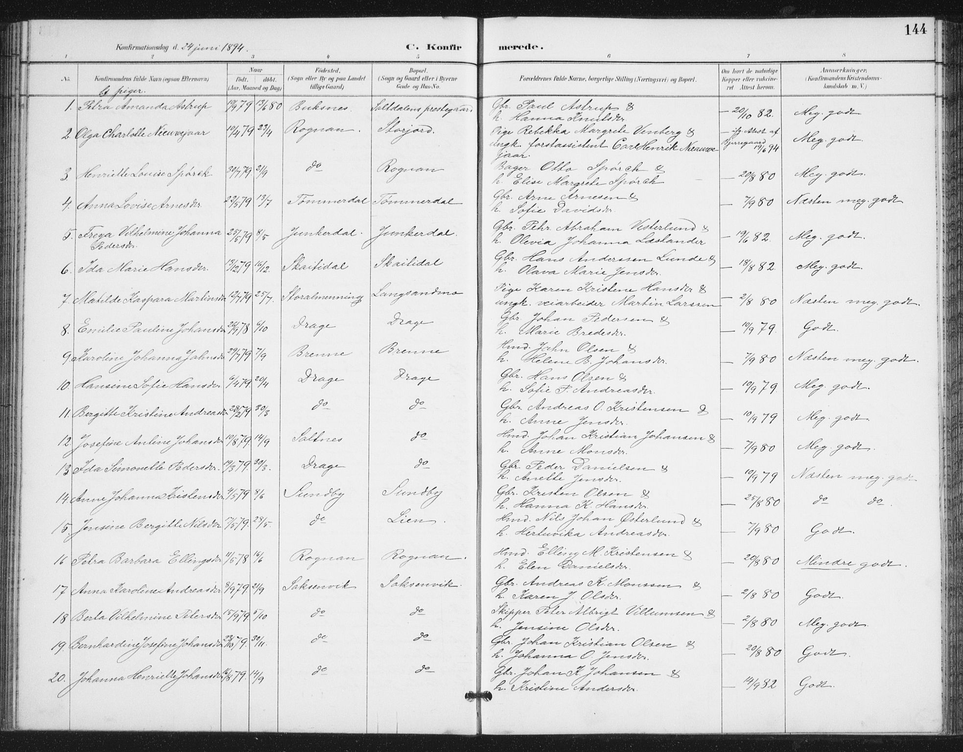 Ministerialprotokoller, klokkerbøker og fødselsregistre - Nordland, SAT/A-1459/847/L0682: Parish register (copy) no. 847C10, 1889-1907, p. 144