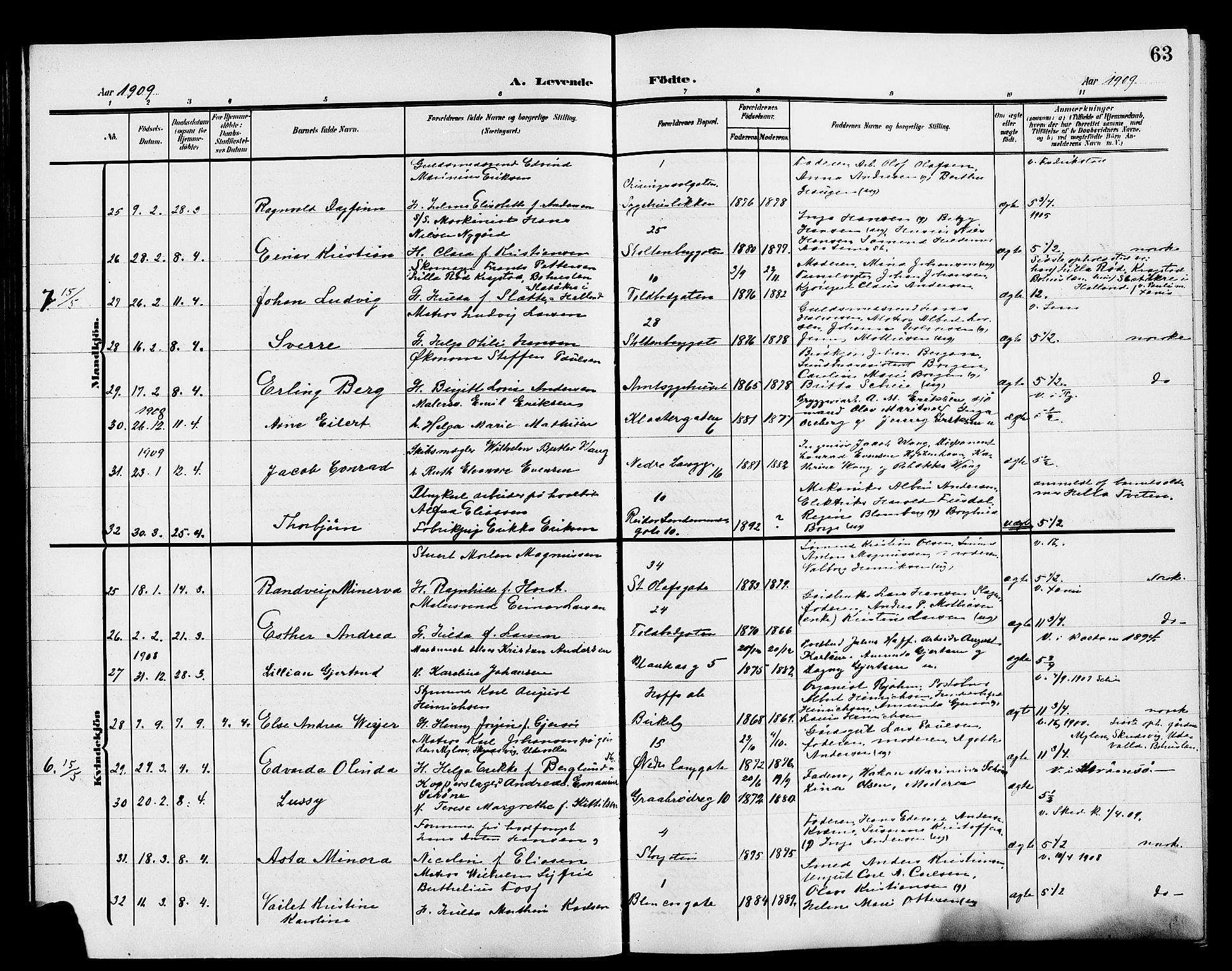 Tønsberg kirkebøker, AV/SAKO-A-330/G/Ga/L0008: Parish register (copy) no. 8, 1905-1912, p. 63