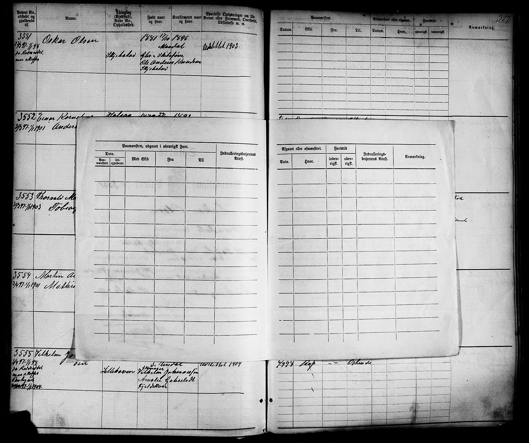 Mandal mønstringskrets, SAK/2031-0016/F/Fa/L0002: Annotasjonsrulle nr 1921-3830 med register, L-4, 1881-1901, p. 368