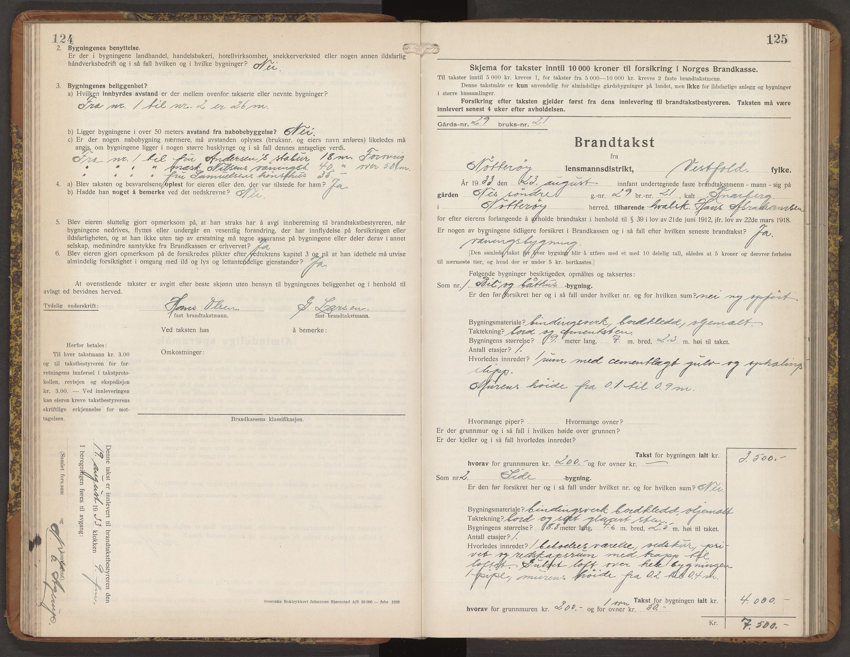 Nøtterøy lensmannskontor, AV/SAKO-A-540/Y/Yg/Ygb/L0009: Skjematakstprotokoll, 1932-1935, p. 124-125