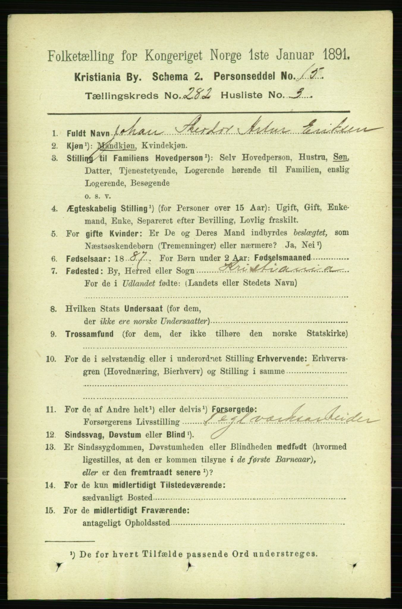RA, 1891 census for 0301 Kristiania, 1891, p. 171585