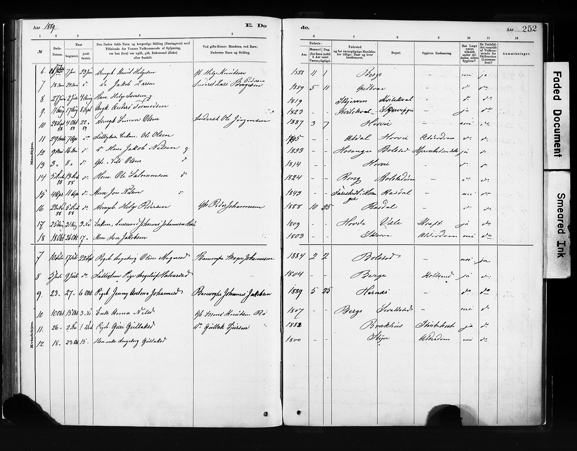 Evanger sokneprestembete, SAB/A-99924: Parish register (official) no. A 1, 1877-1899, p. 252