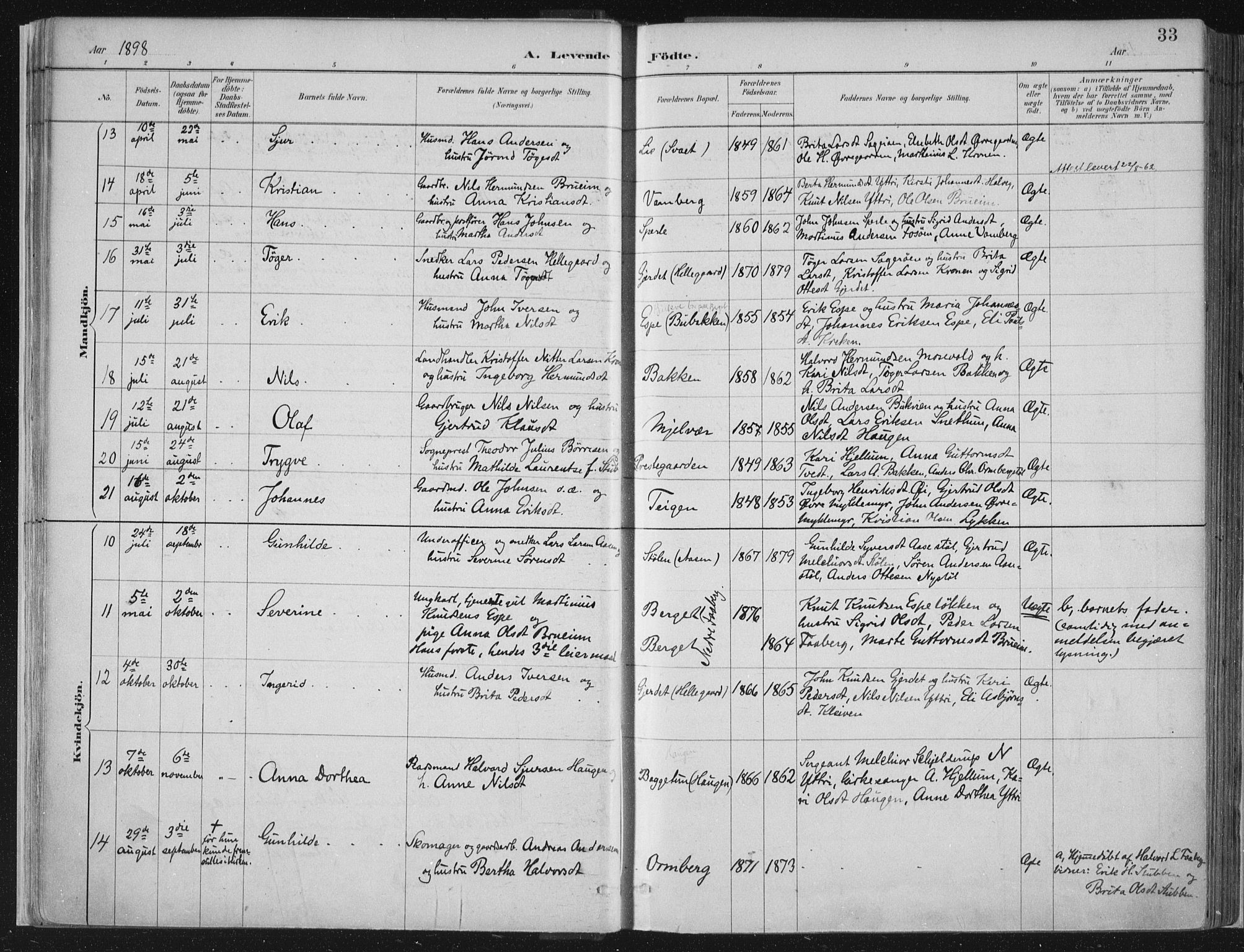 Jostedal sokneprestembete, AV/SAB-A-80601/H/Haa/Haab/L0001: Parish register (official) no. B 1, 1887-1914, p. 33