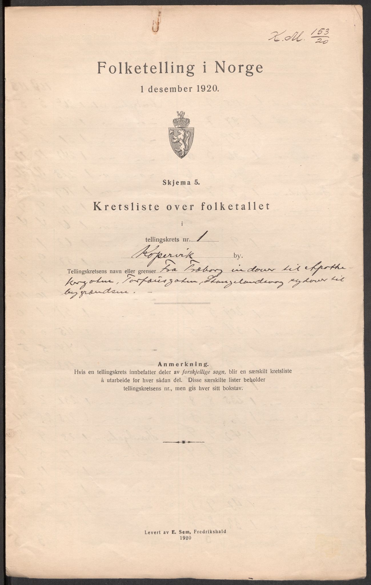 SAST, 1920 census for Kopervik, 1920, p. 5