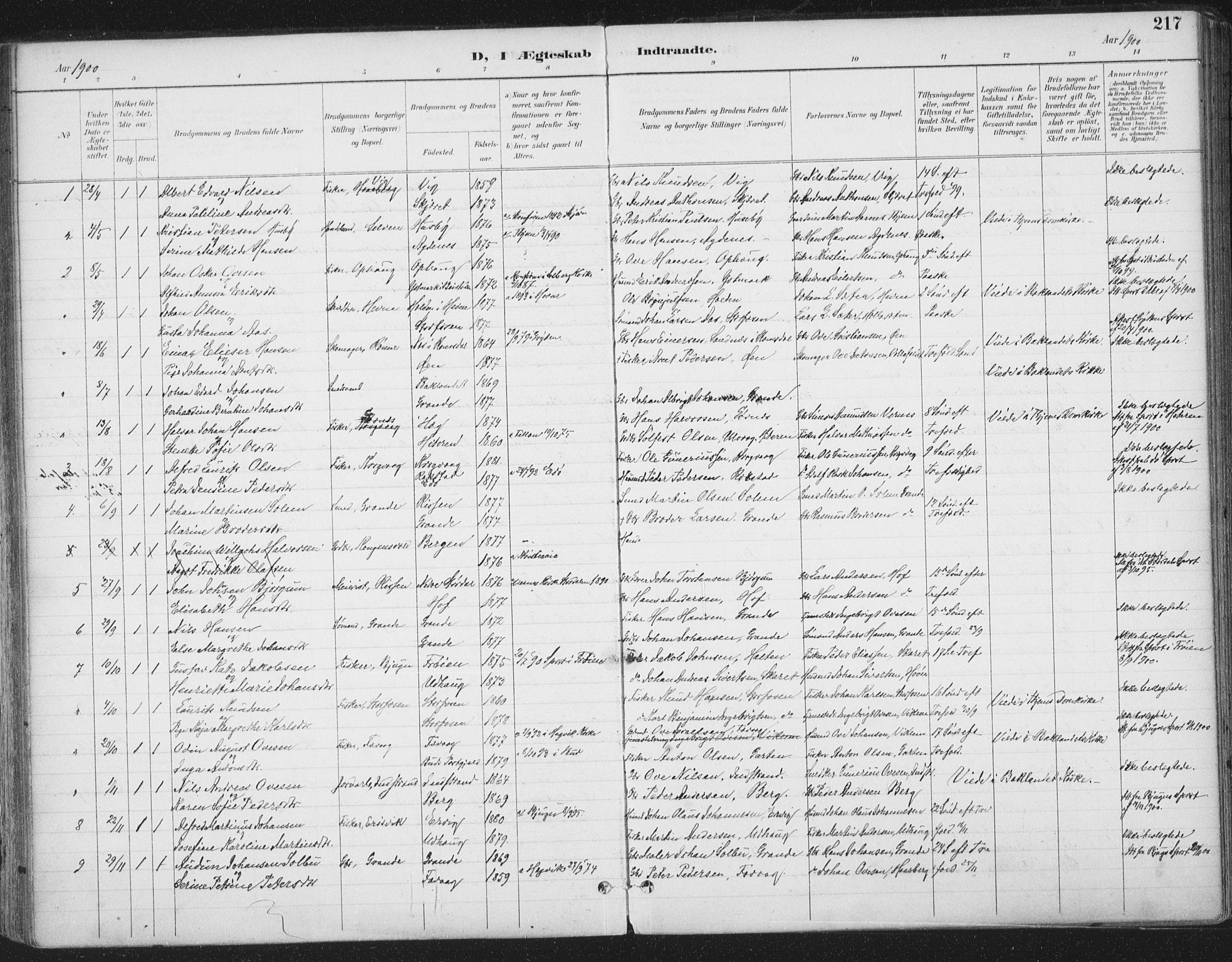 Ministerialprotokoller, klokkerbøker og fødselsregistre - Sør-Trøndelag, AV/SAT-A-1456/659/L0743: Parish register (official) no. 659A13, 1893-1910, p. 217