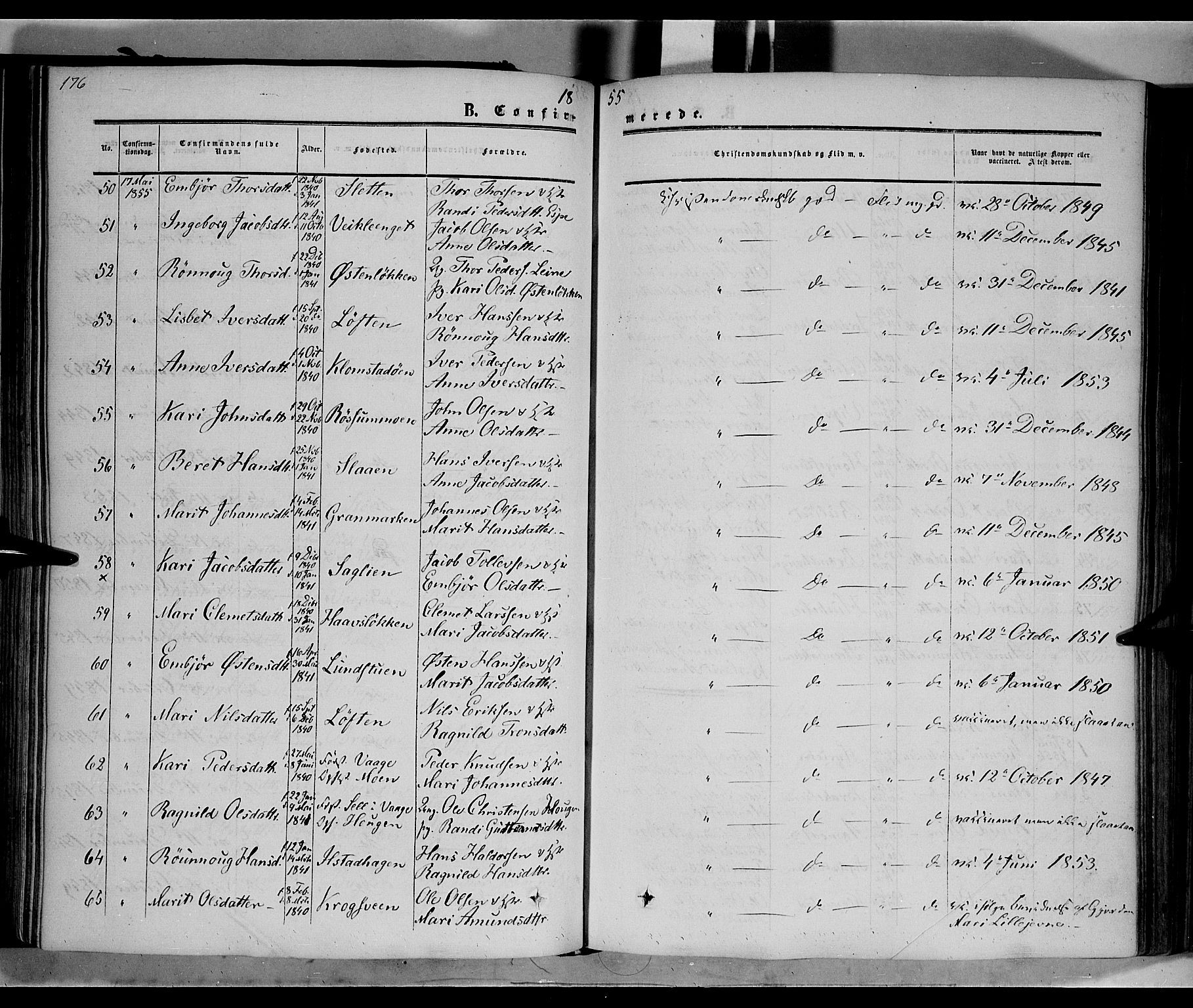 Nord-Fron prestekontor, AV/SAH-PREST-080/H/Ha/Haa/L0001: Parish register (official) no. 1, 1851-1864, p. 176