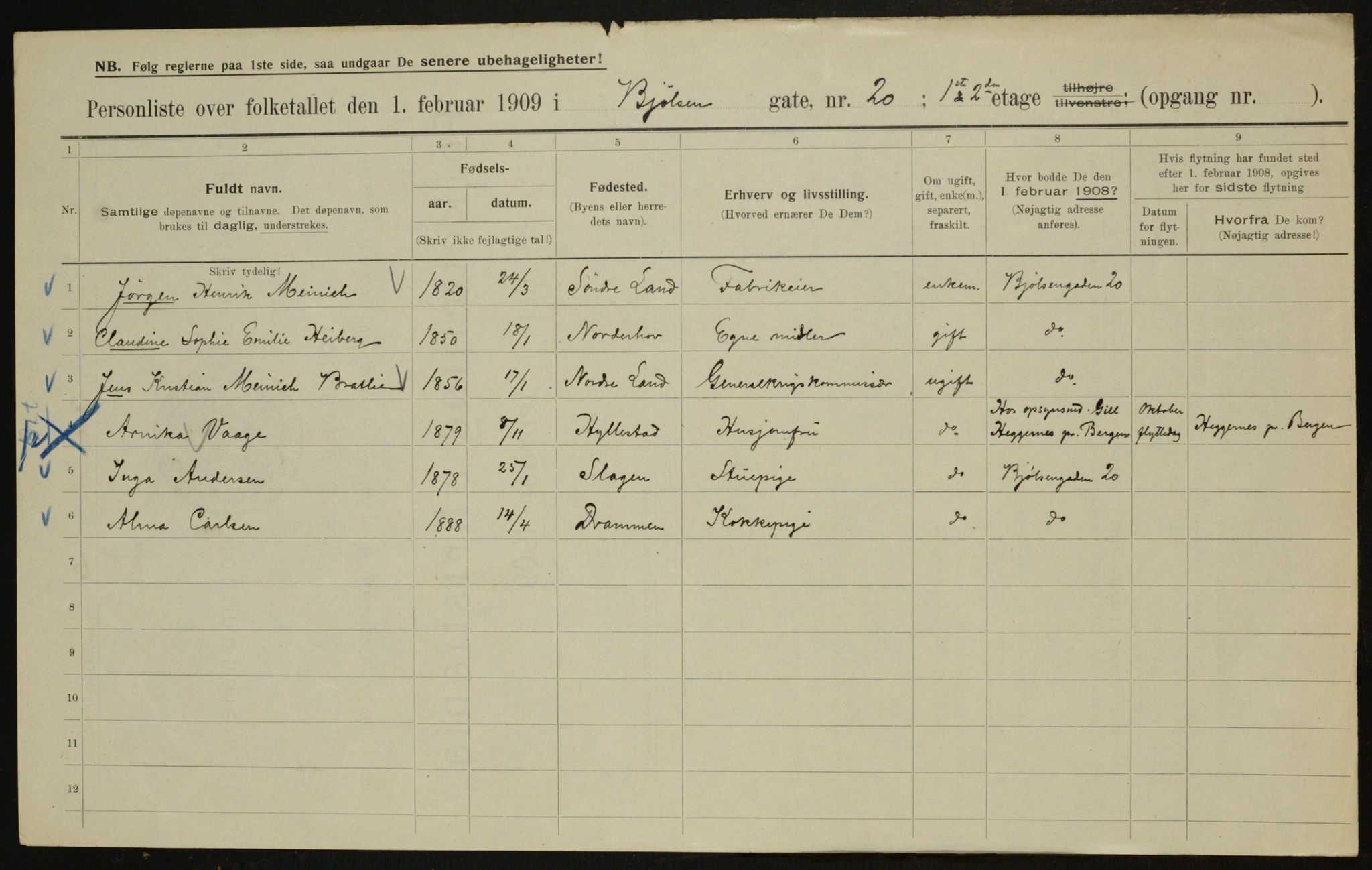 OBA, Municipal Census 1909 for Kristiania, 1909, p. 6140