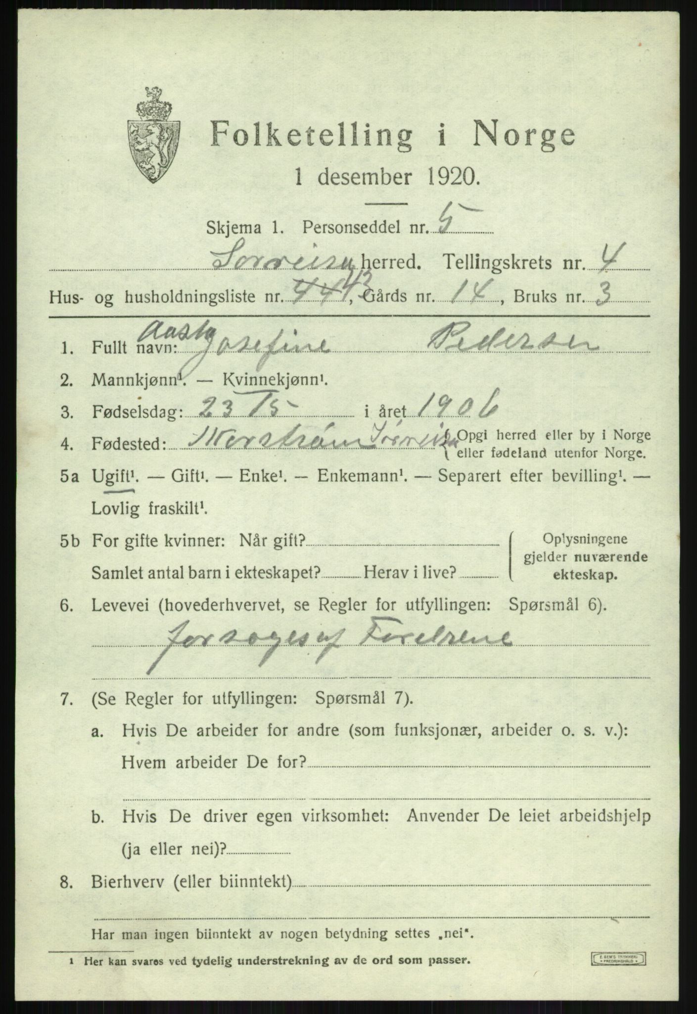 SATØ, 1920 census for Sørreisa, 1920, p. 2334