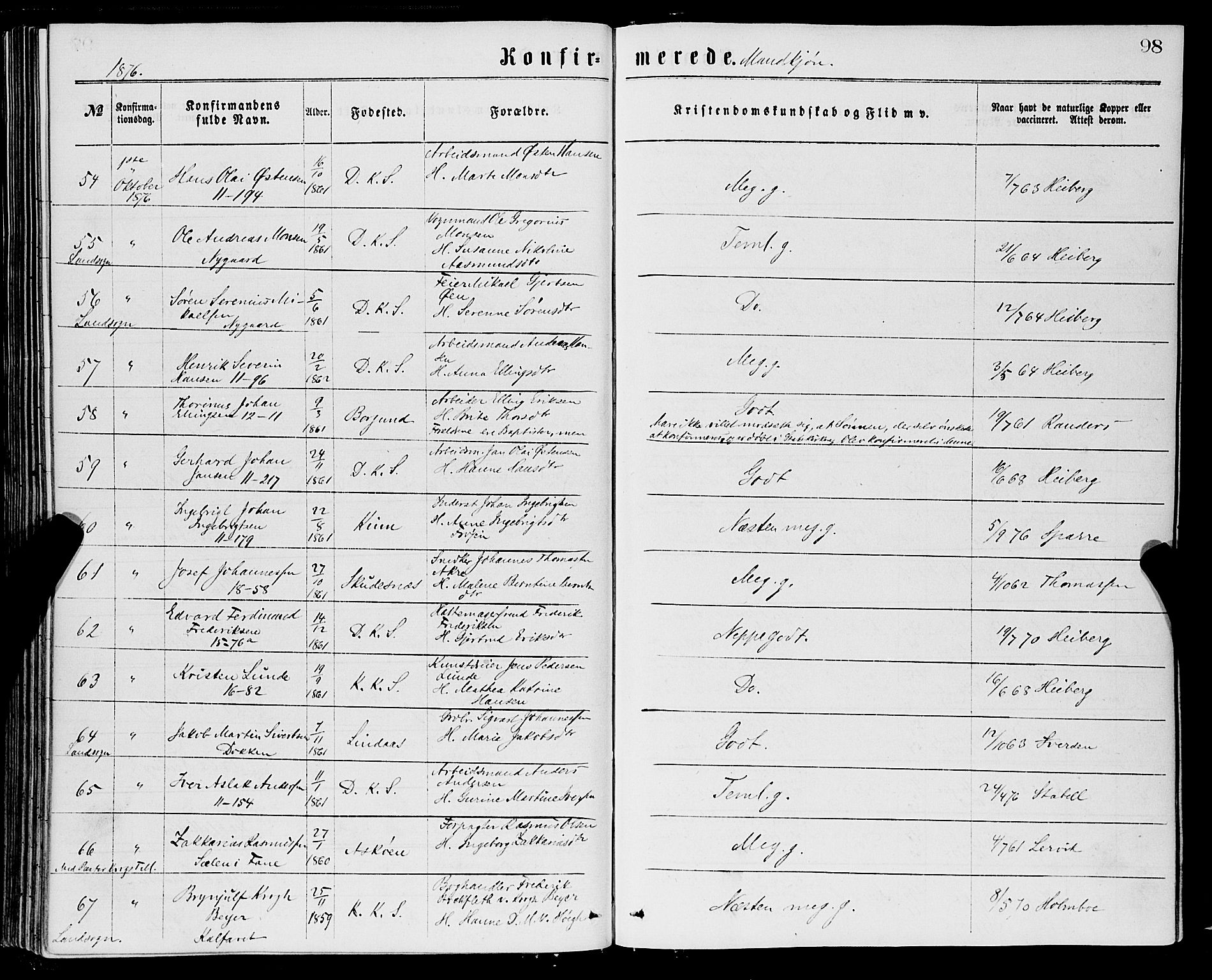 Domkirken sokneprestembete, SAB/A-74801/H/Haa/L0029: Parish register (official) no. C 4, 1864-1879, p. 98