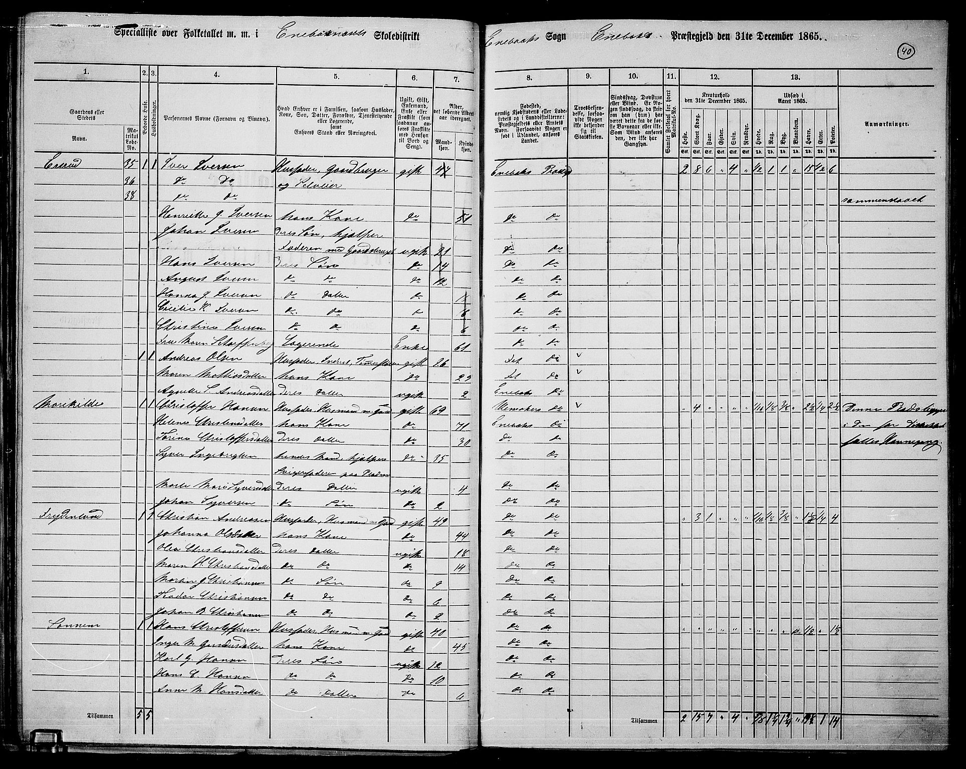 RA, 1865 census for Enebakk, 1865, p. 37