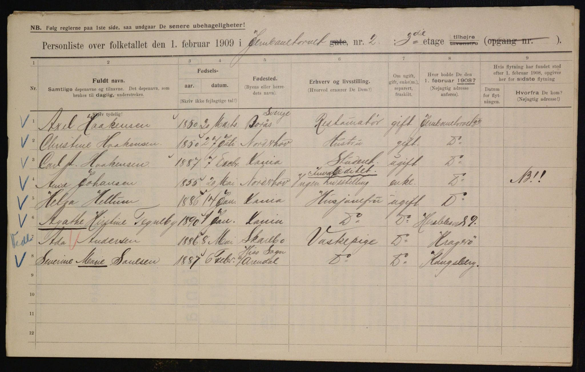 OBA, Municipal Census 1909 for Kristiania, 1909, p. 42851