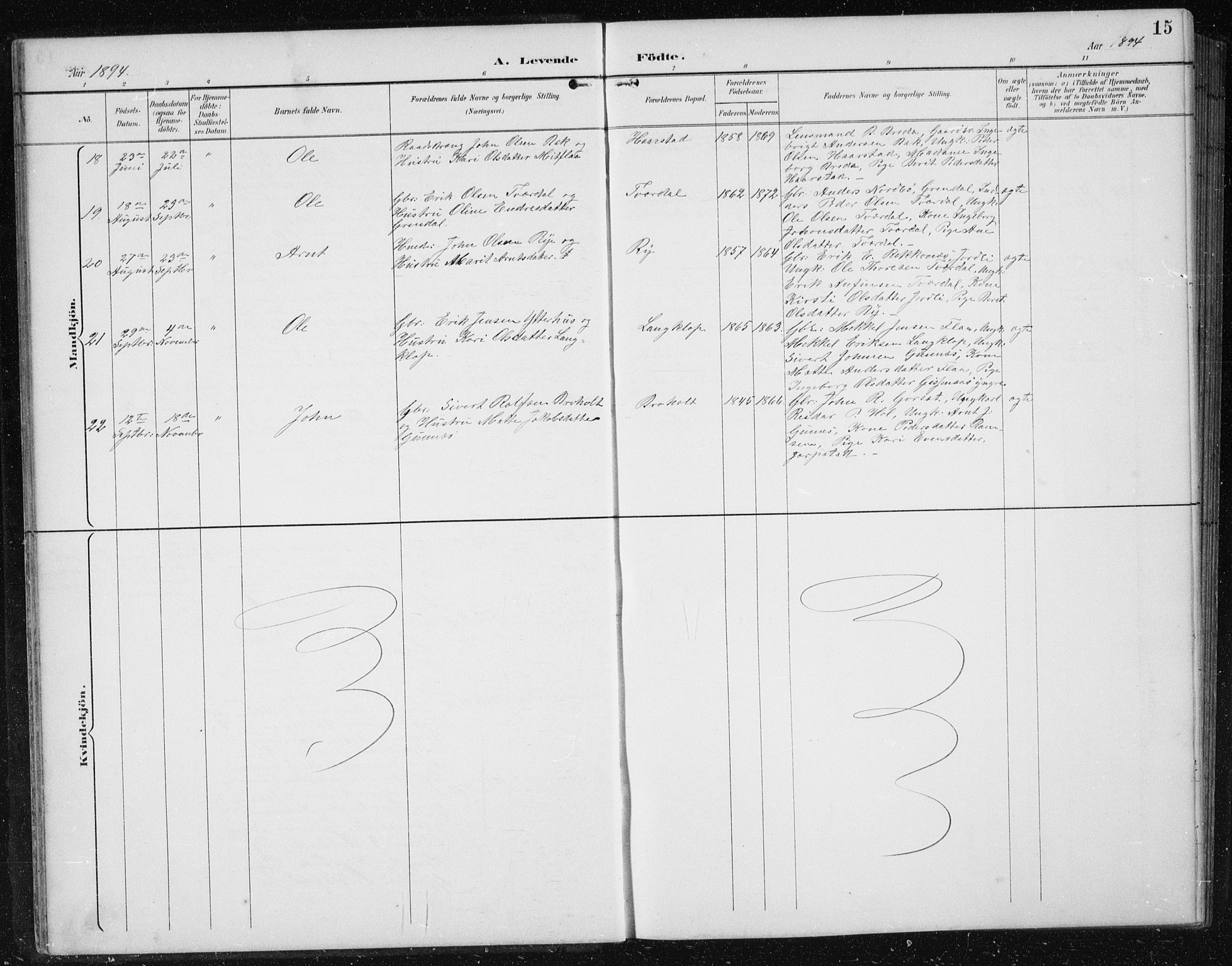 Ministerialprotokoller, klokkerbøker og fødselsregistre - Sør-Trøndelag, AV/SAT-A-1456/674/L0876: Parish register (copy) no. 674C03, 1892-1912, p. 15