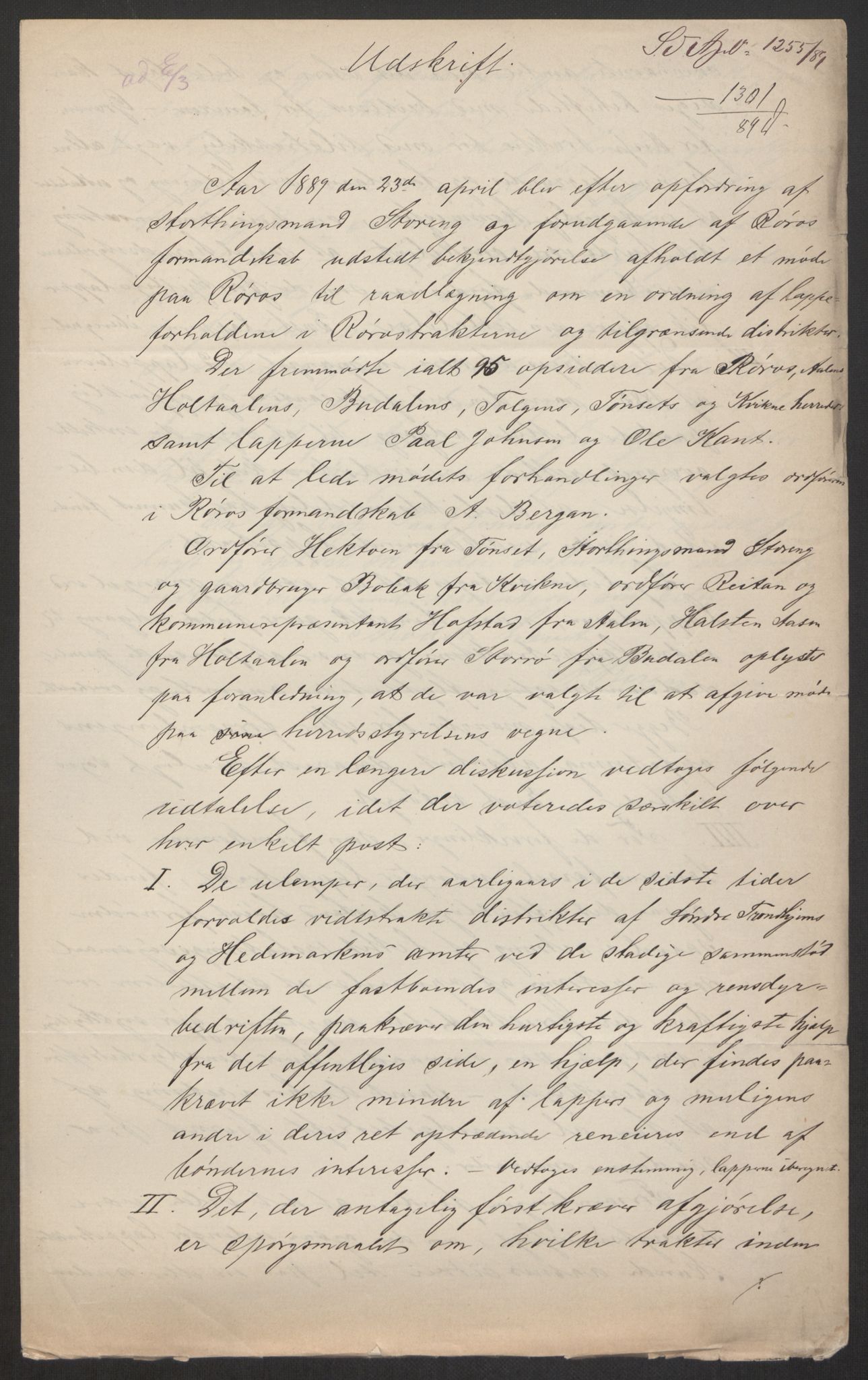 Landbruksdepartementet, Kontorer for reindrift og ferskvannsfiske, AV/RA-S-1247/2/E/Eb/L0014: Lappekommisjonen, 1885-1890, p. 487