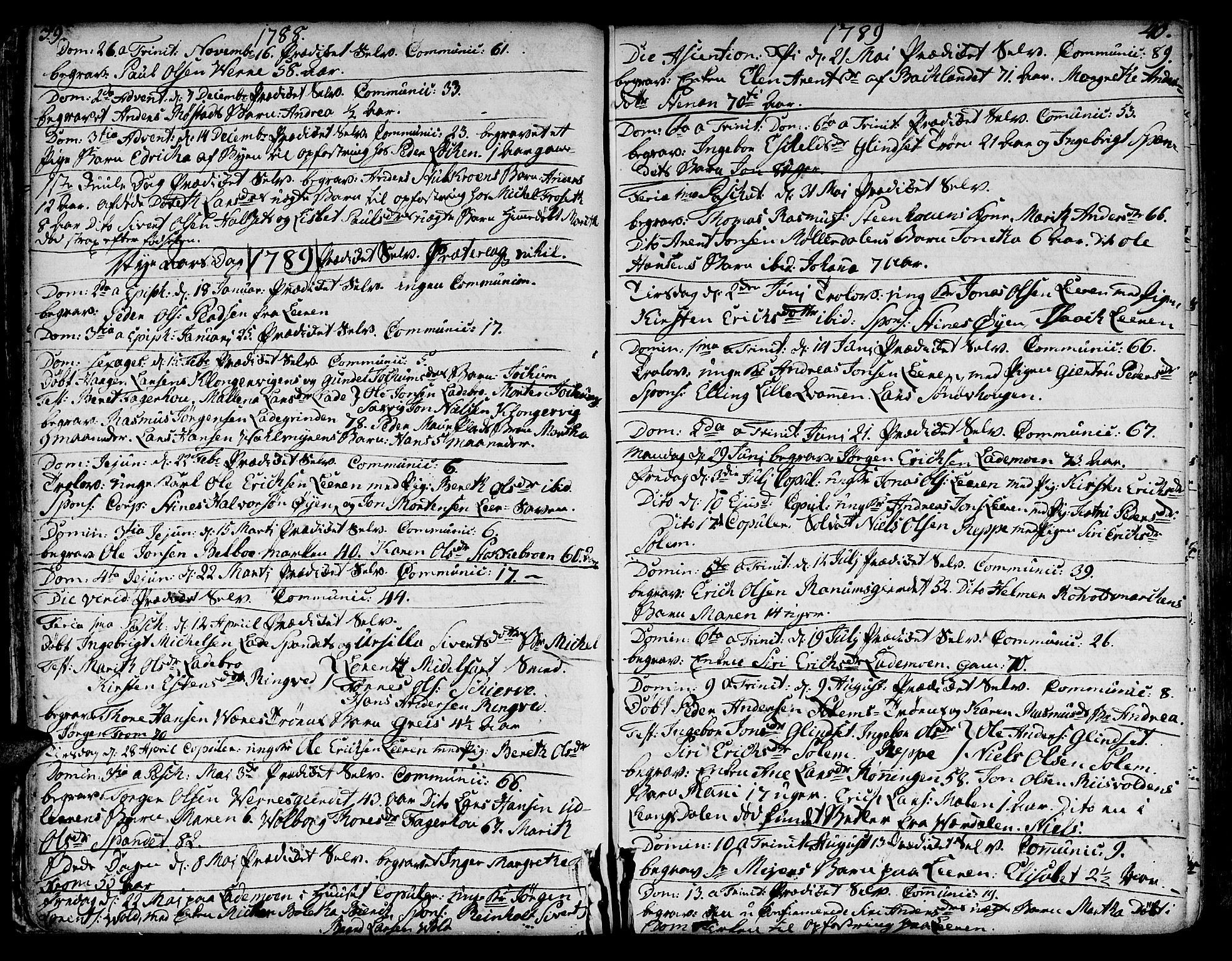Ministerialprotokoller, klokkerbøker og fødselsregistre - Sør-Trøndelag, SAT/A-1456/606/L0280: Parish register (official) no. 606A02 /1, 1781-1817, p. 39-40