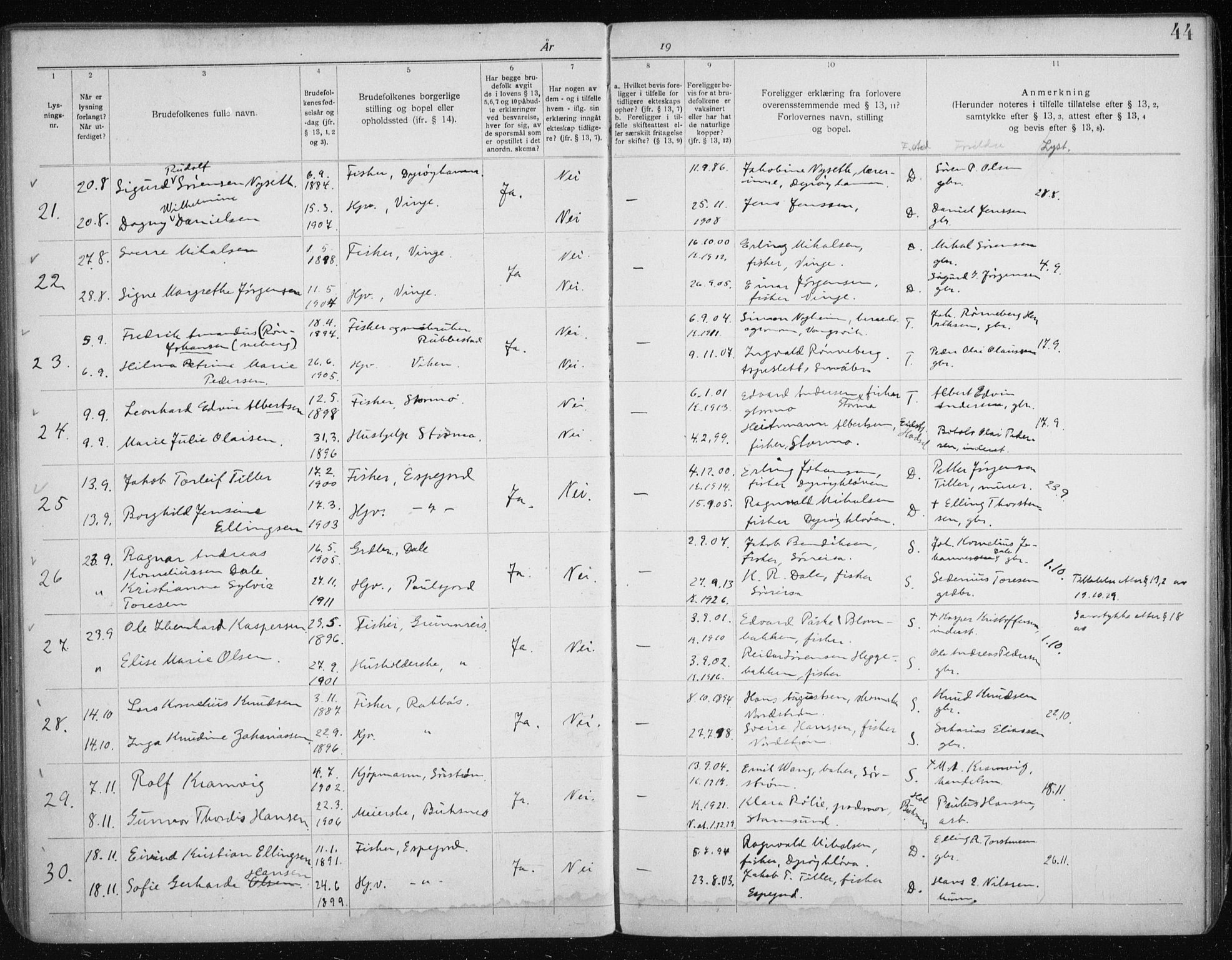 Tranøy sokneprestkontor, SATØ/S-1313/J/Jc/L0053: Banns register no. 53, 1919-1940, p. 44