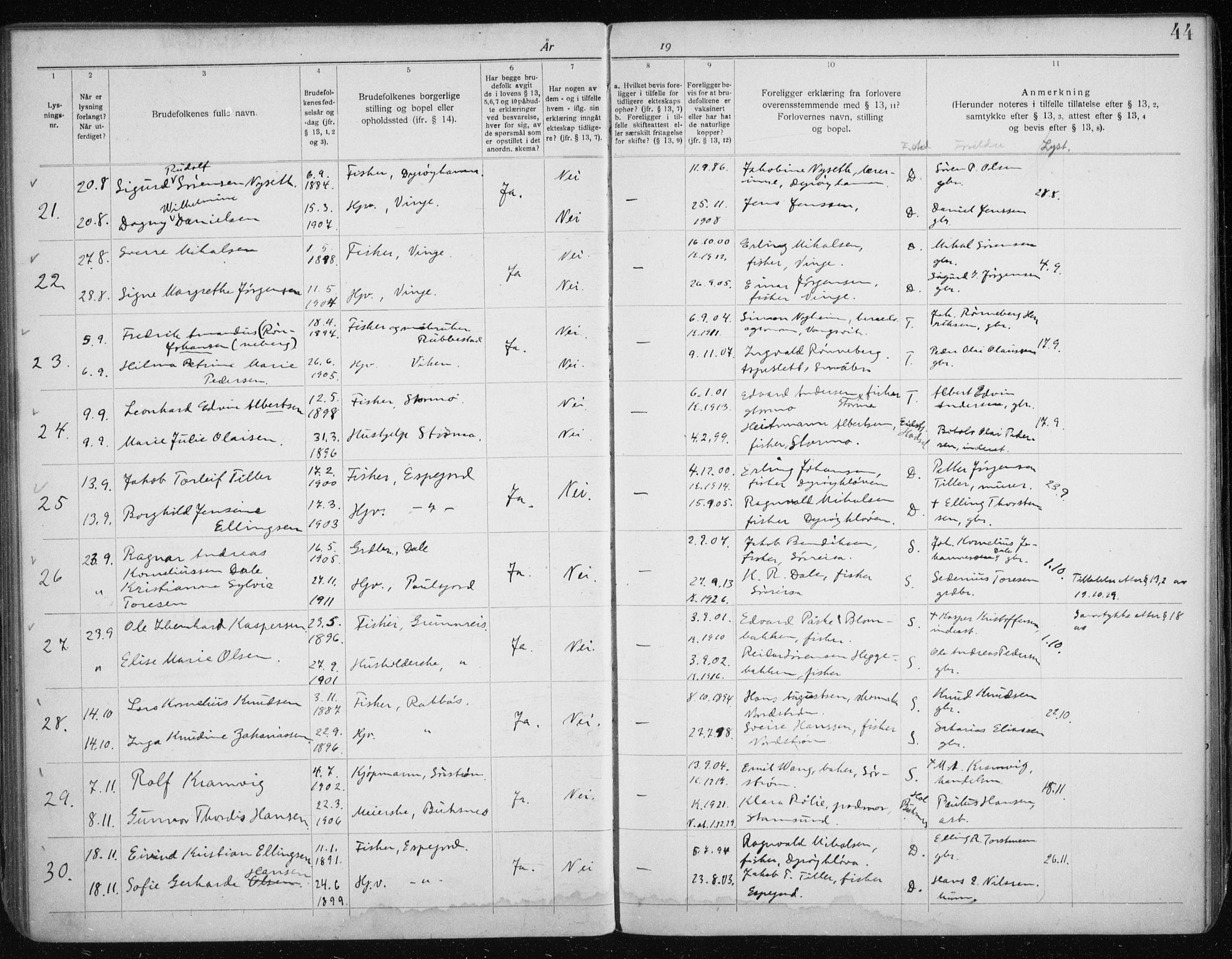 Tranøy sokneprestkontor, AV/SATØ-S-1313/J/Jc/L0053: Banns register no. 53, 1919-1940, p. 44