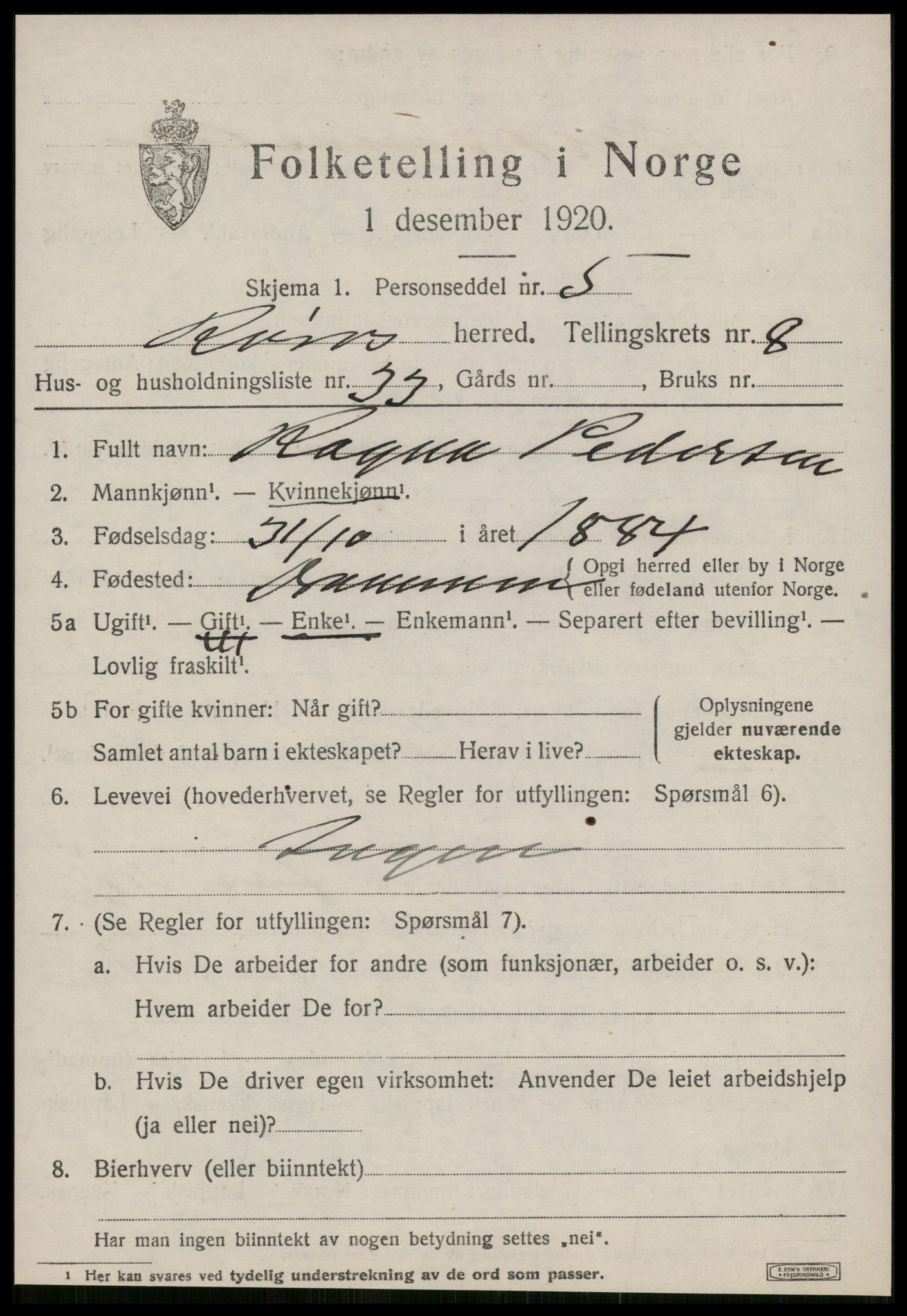 SAT, 1920 census for Røros, 1920, p. 7680