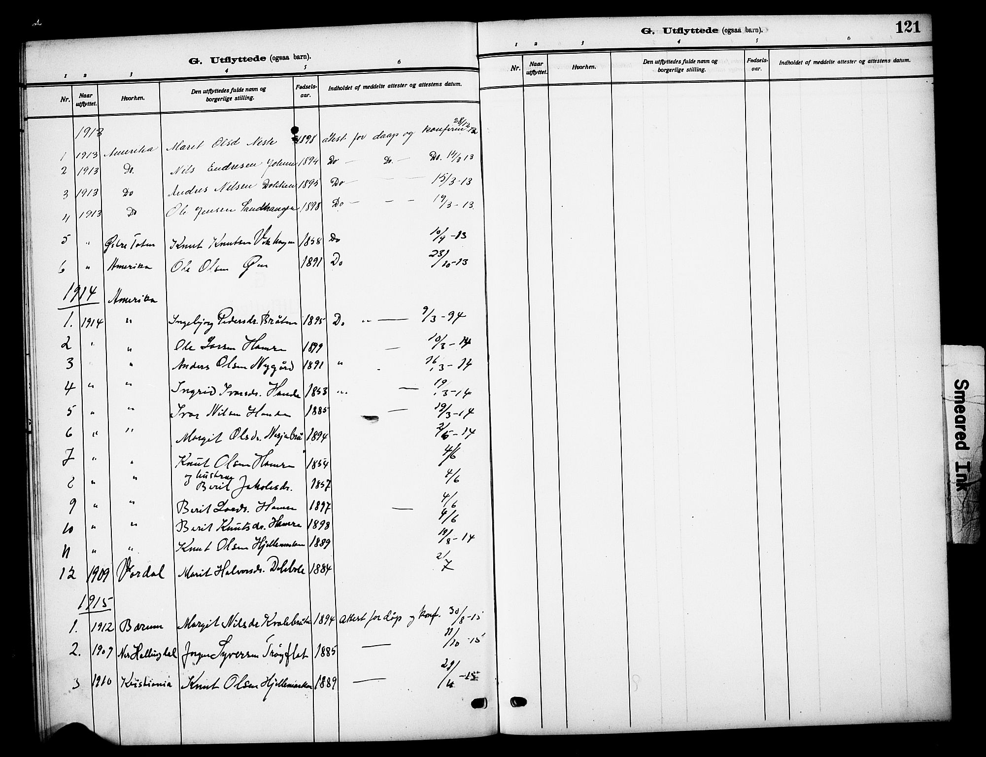Vestre Slidre prestekontor, SAH/PREST-136/H/Ha/Hab/L0007: Parish register (copy) no. 7, 1909-1930, p. 121