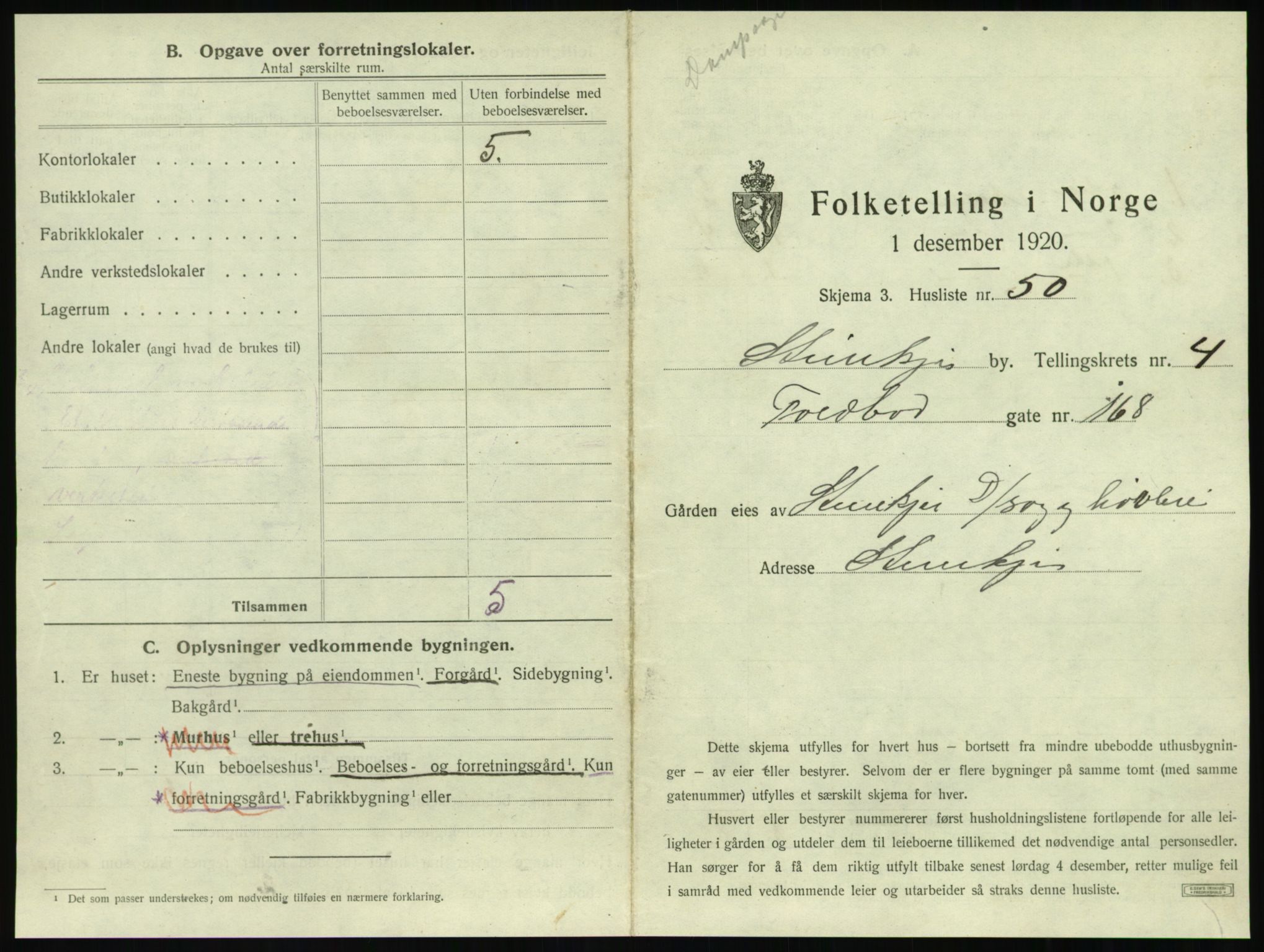 SAT, 1920 census for Steinkjer, 1920, p. 692