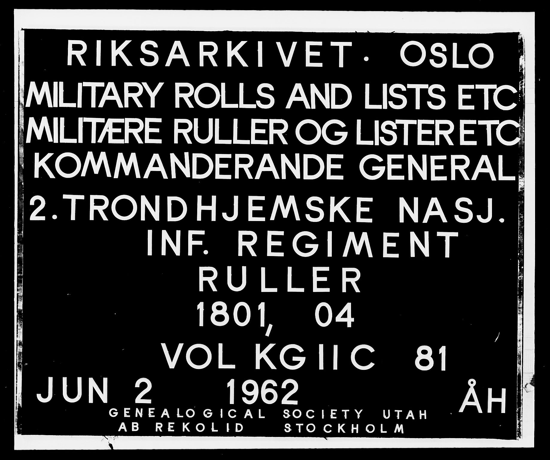Generalitets- og kommissariatskollegiet, Det kongelige norske kommissariatskollegium, RA/EA-5420/E/Eh/L0081: 2. Trondheimske nasjonale infanteriregiment, 1801-1804, p. 1