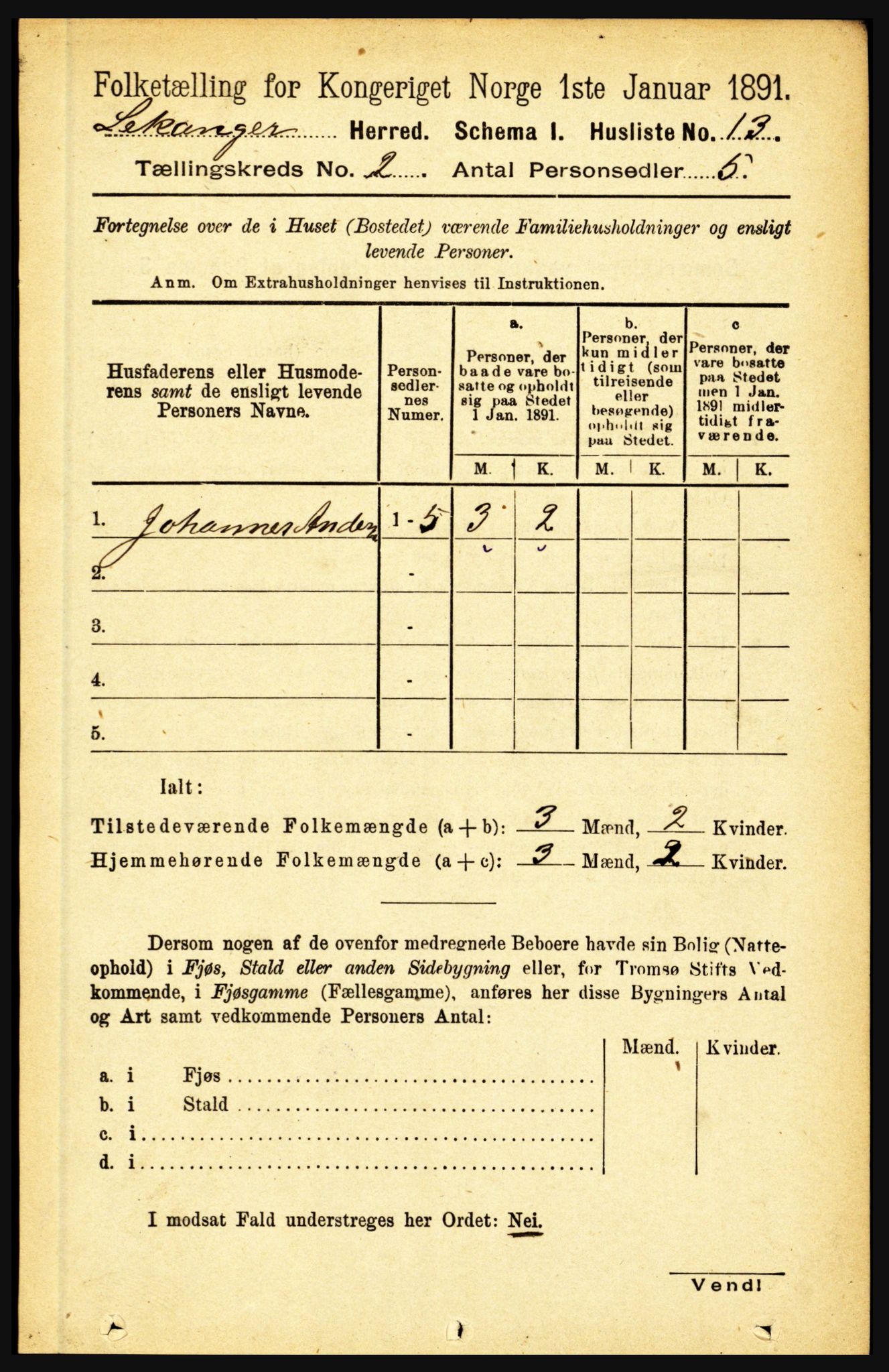 RA, 1891 census for 1419 Leikanger, 1891, p. 133