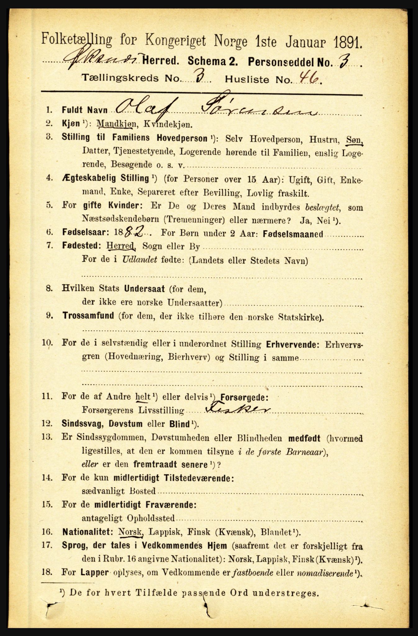 RA, 1891 census for 1868 Øksnes, 1891, p. 1462