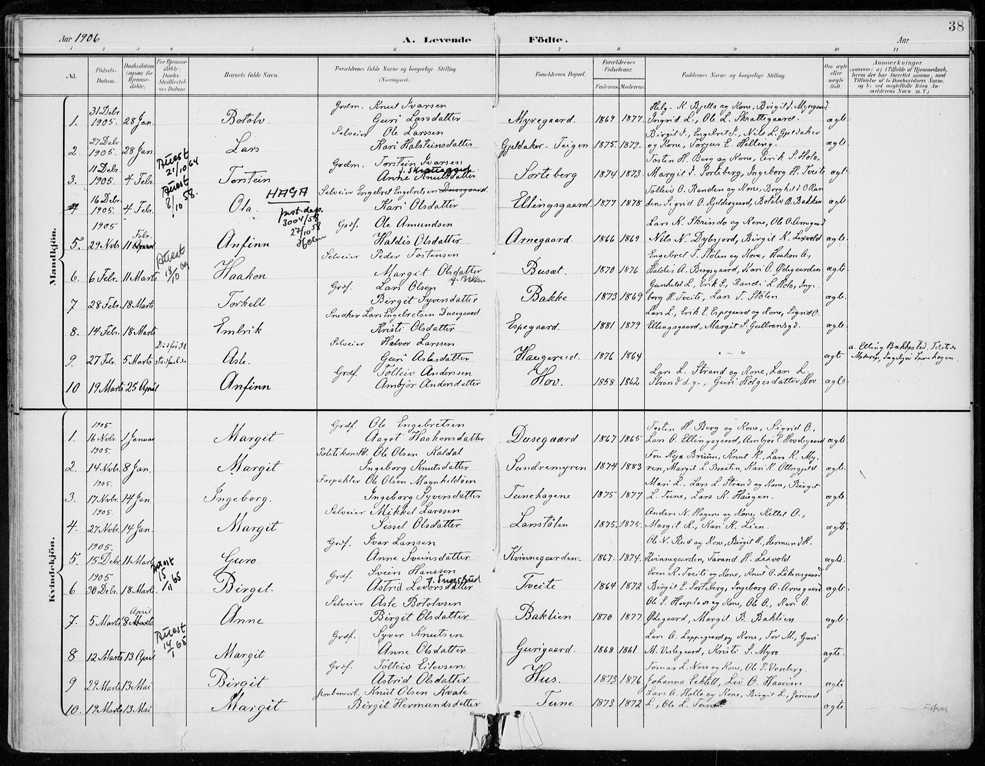 Ål kirkebøker, AV/SAKO-A-249/F/Fa/L0009: Parish register (official) no. I 9, 1897-1915, p. 38