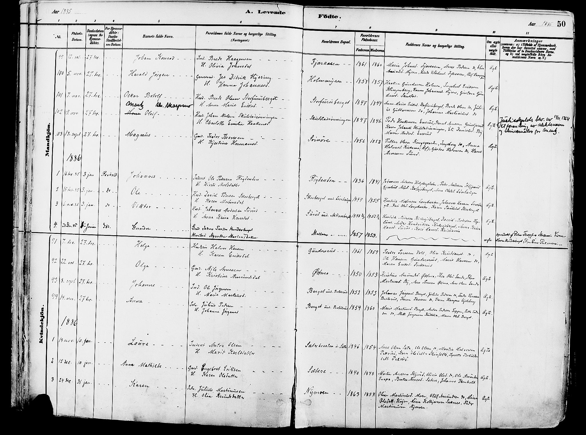 Grue prestekontor, SAH/PREST-036/H/Ha/Haa/L0012: Parish register (official) no. 12, 1881-1897, p. 50